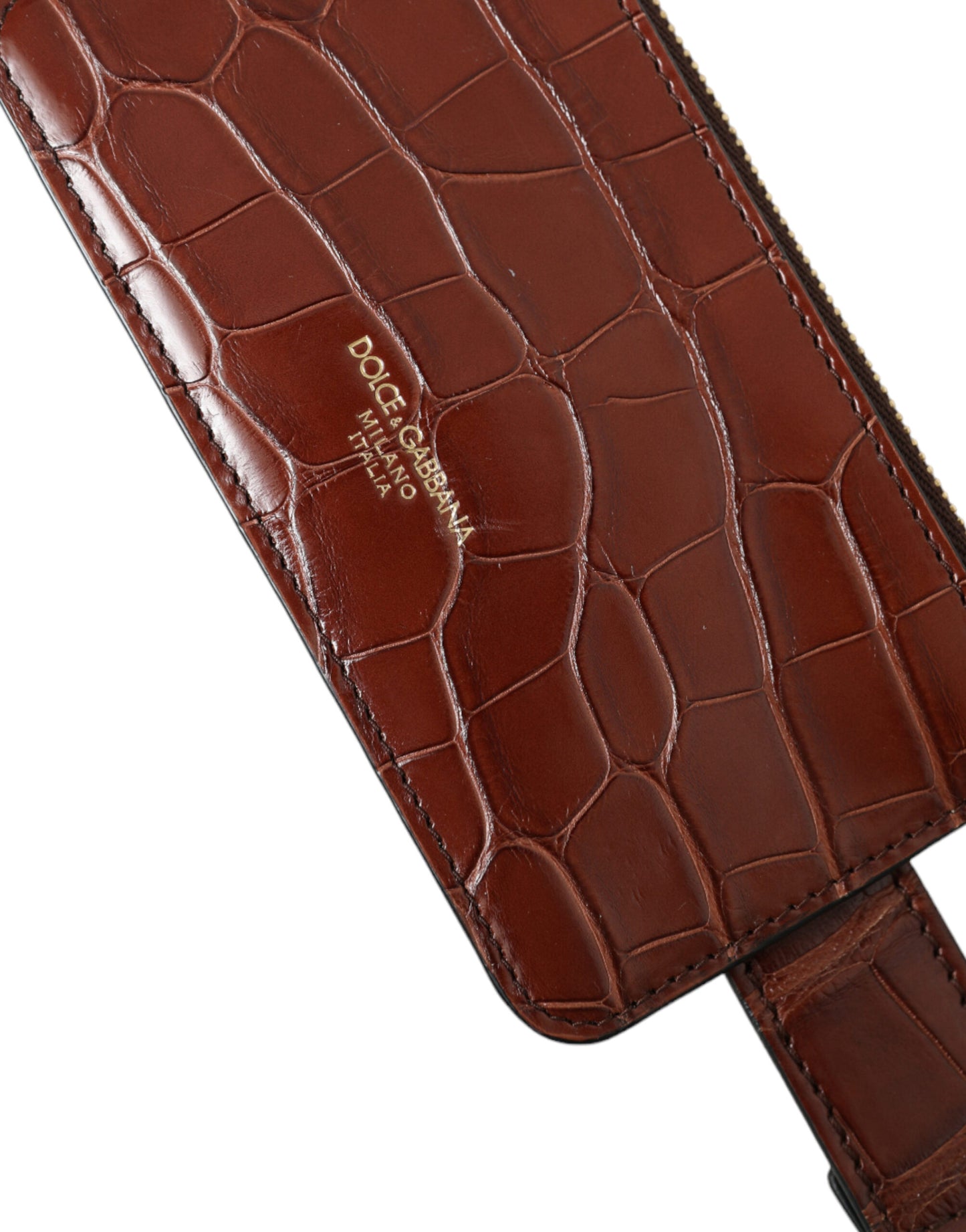 Étui porte-monnaie en cuir d'alligator marron Dolce & Gabbana pour Airpods