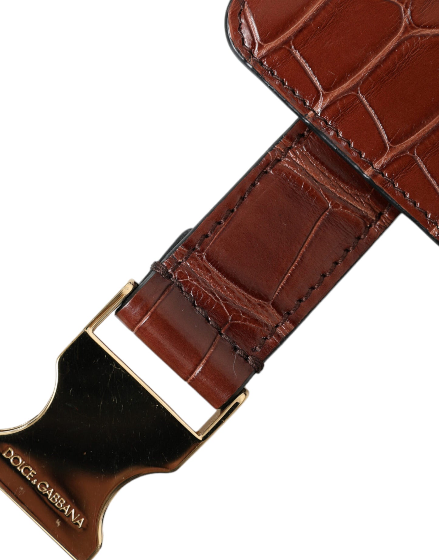 Étui porte-monnaie en cuir d'alligator marron Dolce & Gabbana pour Airpods