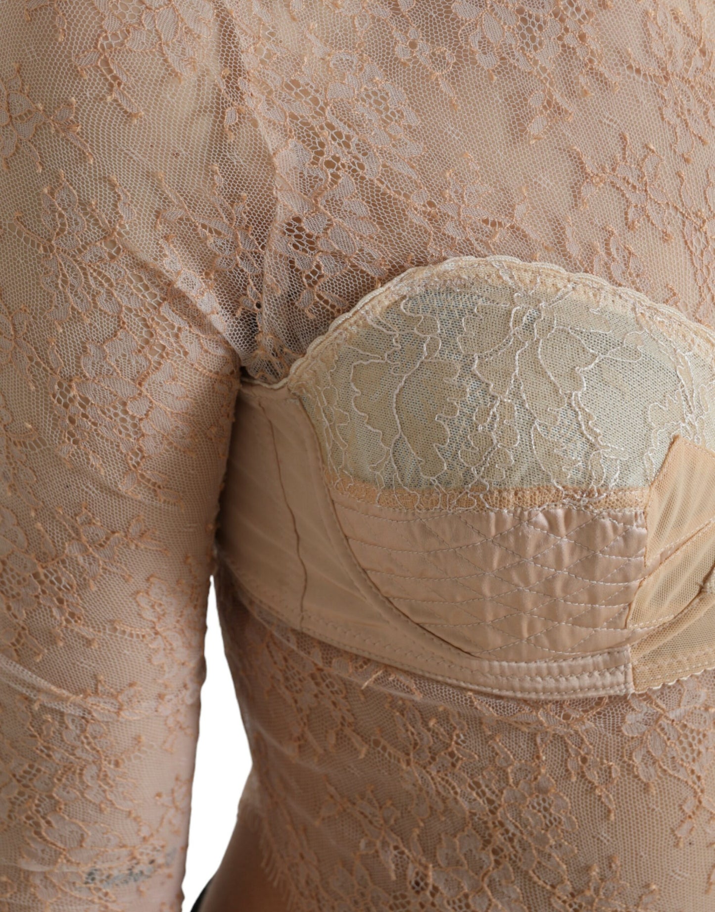 Dolce & Gabbana Haut court bustier en nylon beige et dentelle florale