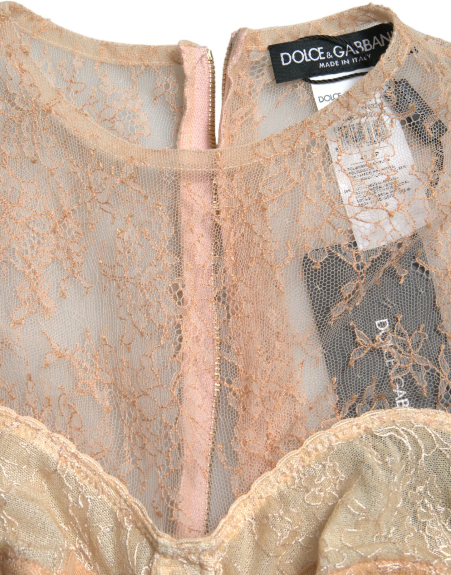 Dolce & Gabbana Haut court bustier en nylon beige et dentelle florale