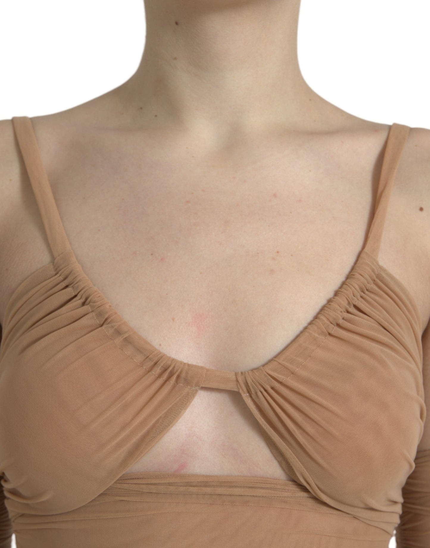 Haut court à épaules dénudées en nylon stretch marron Dolce & Gabbana