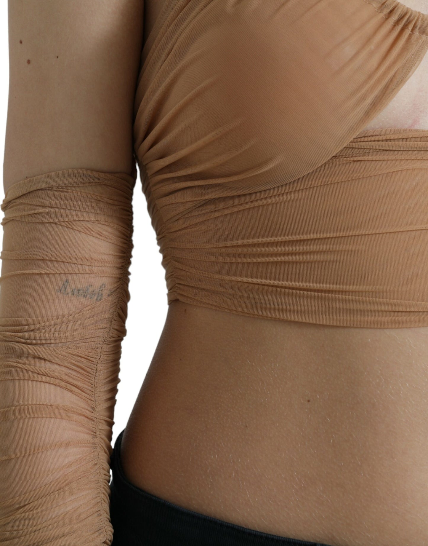Haut court à épaules dénudées en nylon stretch marron Dolce & Gabbana