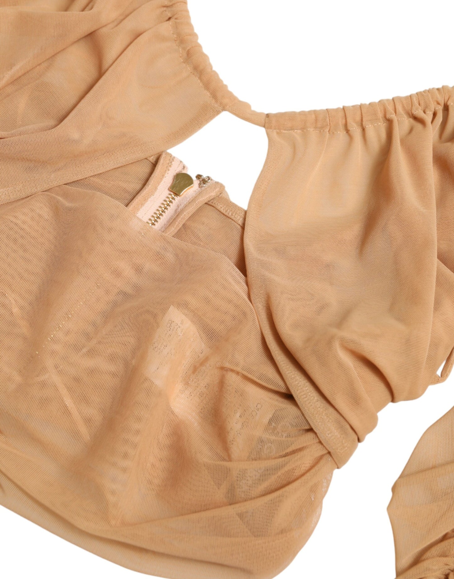Haut court à épaules dénudées en nylon stretch marron Dolce & Gabbana