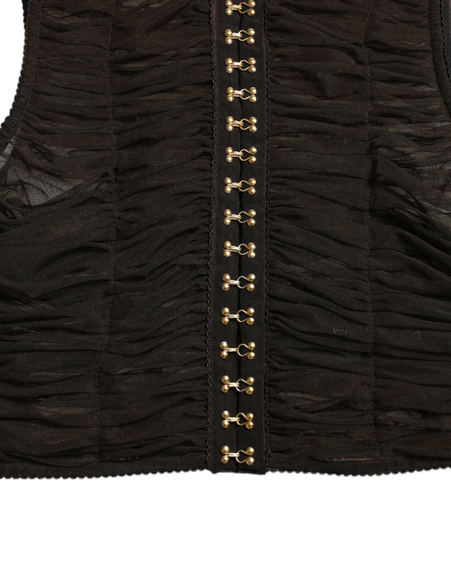 Haut court en nylon stretch marron à ornements Dolce & Gabbana