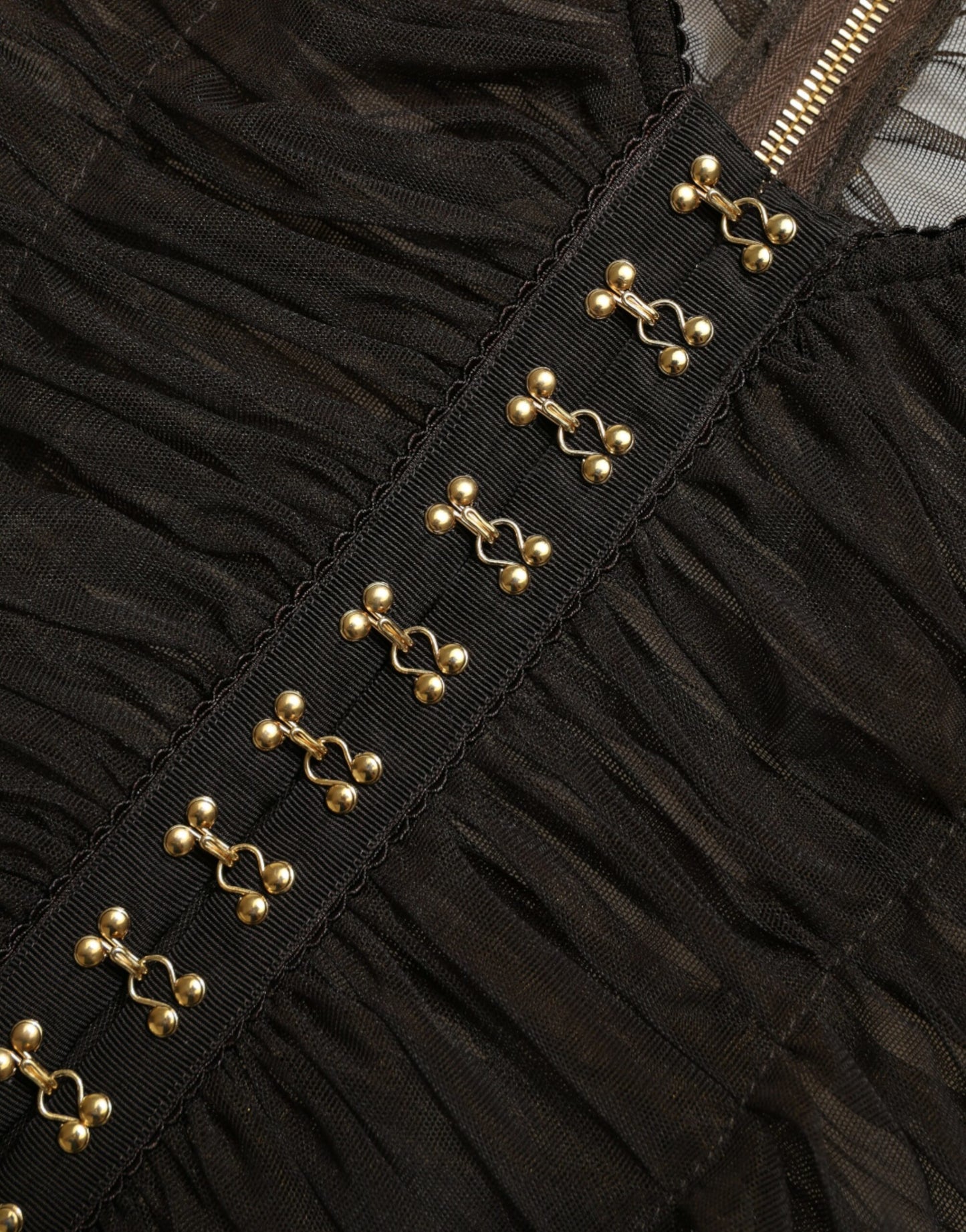 Haut court en nylon stretch marron à ornements Dolce & Gabbana