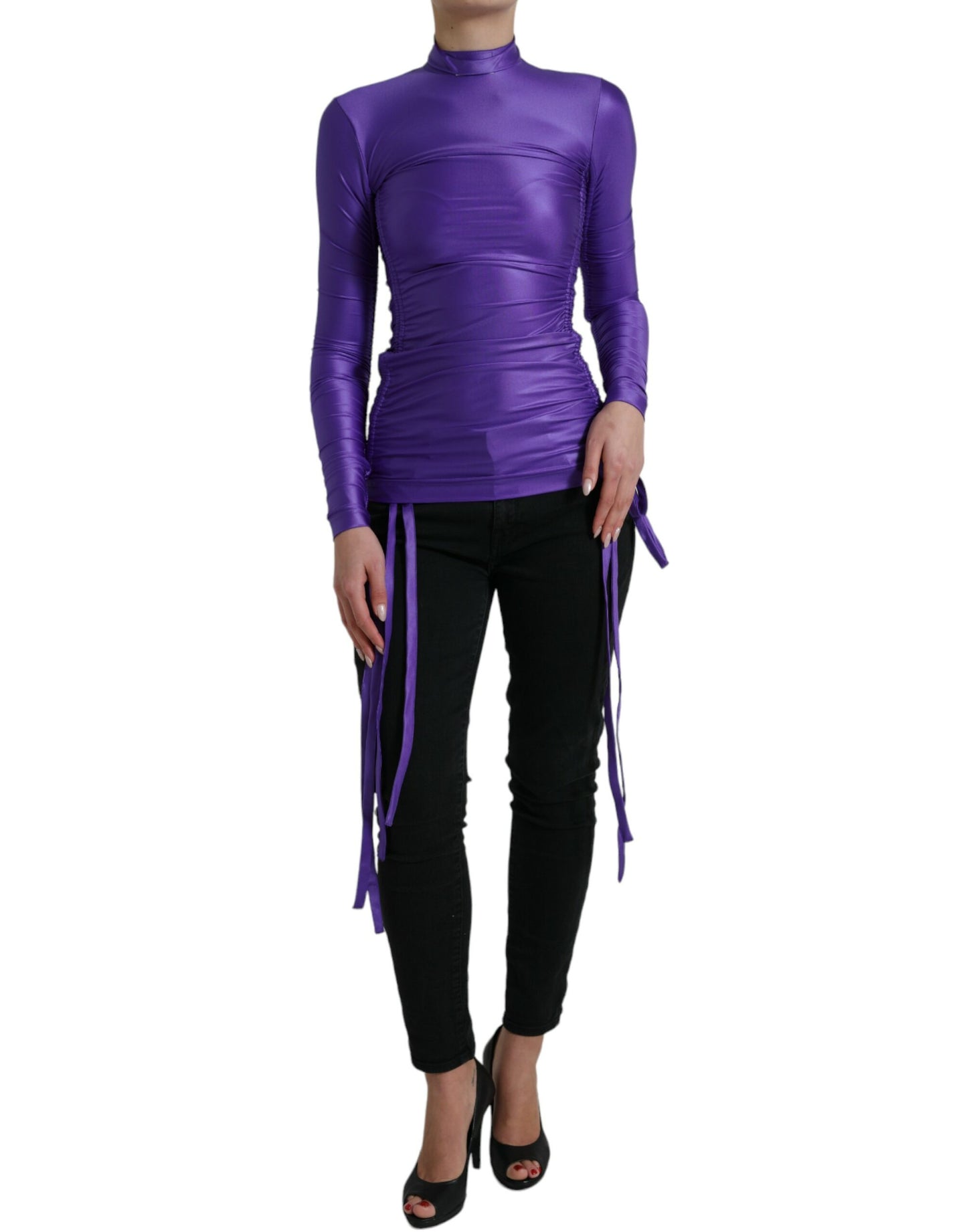 Dolce & Gabbana Haut slim à manches longues en nylon extensible violet