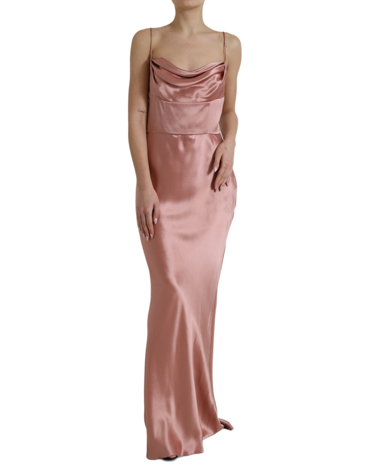 Robe longue à bretelles spaghetti en soie rose Dolce & Gabbana