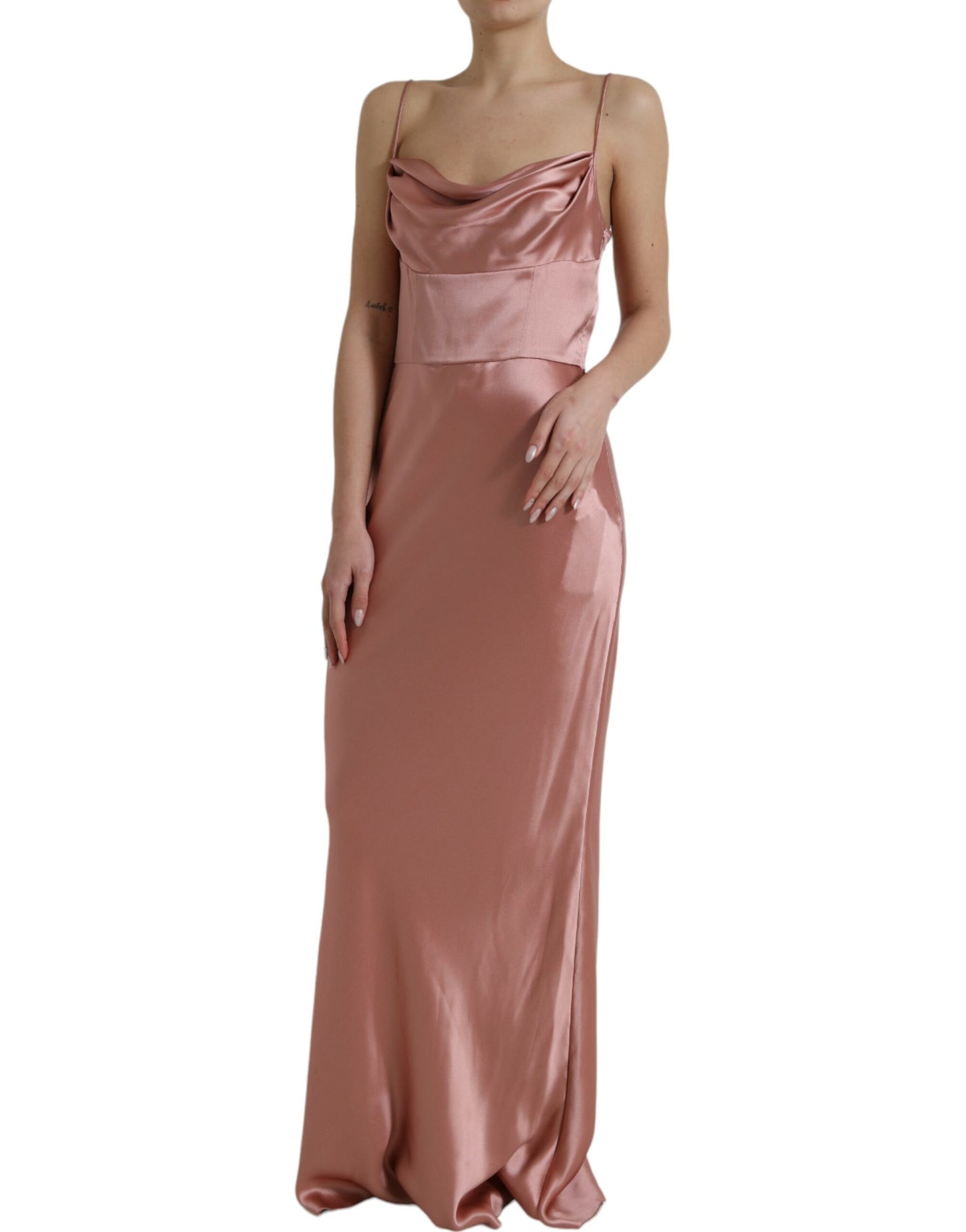 Robe longue à bretelles spaghetti en soie rose Dolce & Gabbana