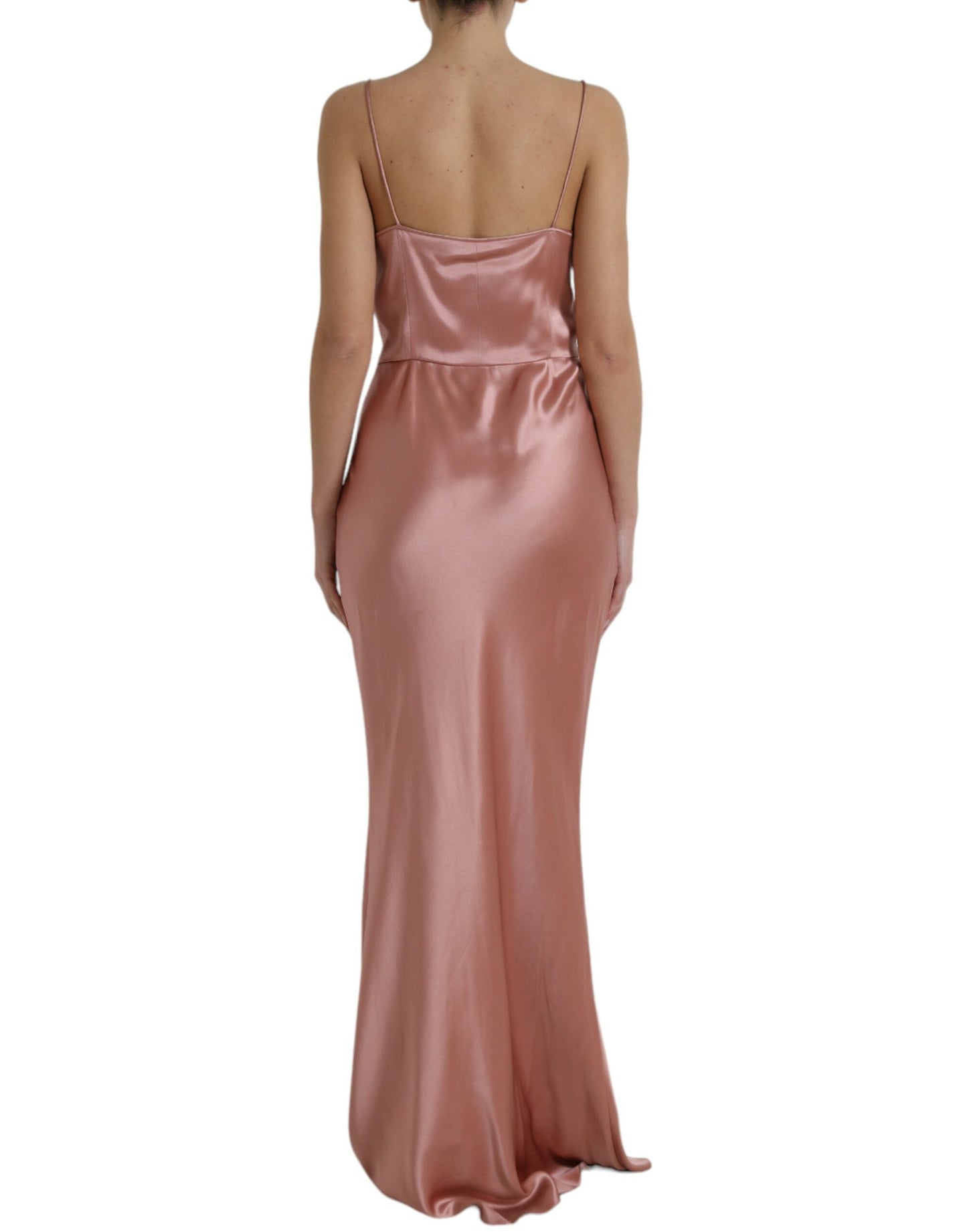 Robe longue à bretelles spaghetti en soie rose Dolce & Gabbana