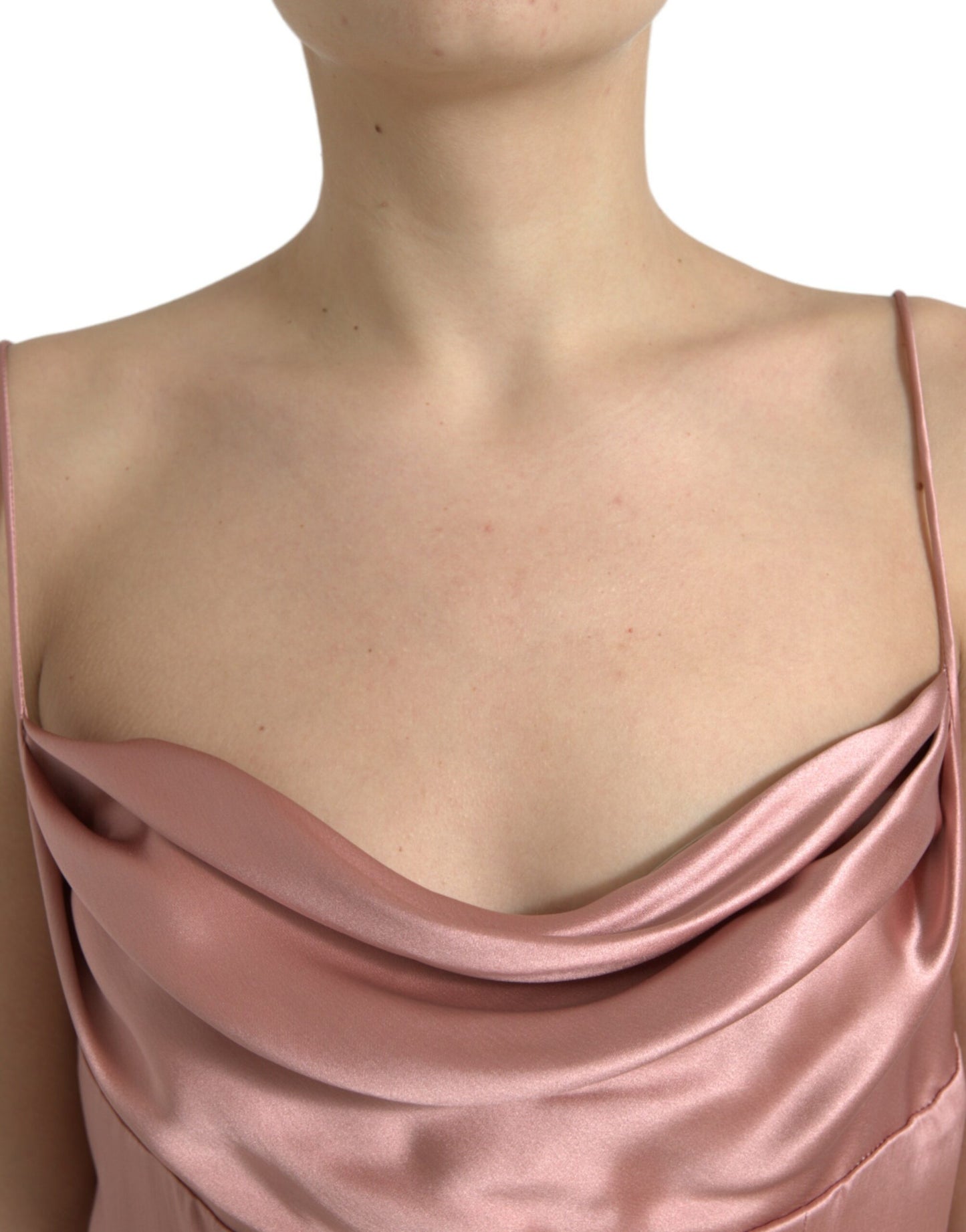 Robe longue à bretelles spaghetti en soie rose Dolce & Gabbana