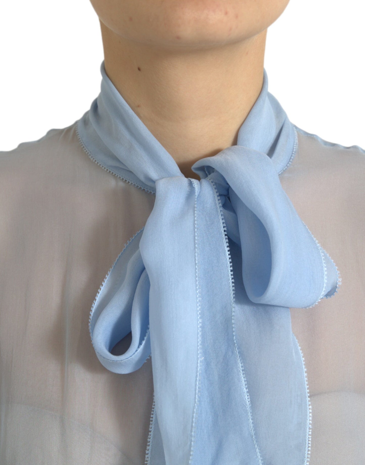 Chemisier bleu à manches longues et col Ascot Dolce & Gabbana
