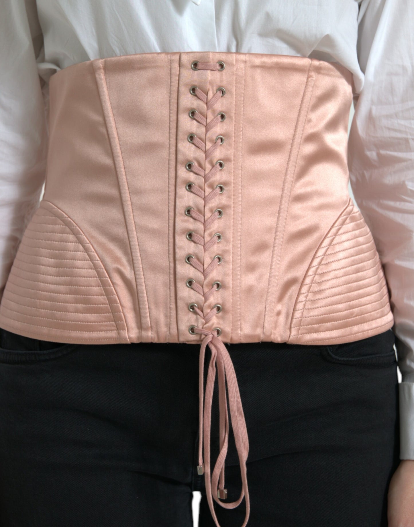 Dolce & Gabbana Haut corset en soie extensible rose avec ceinture à la taille