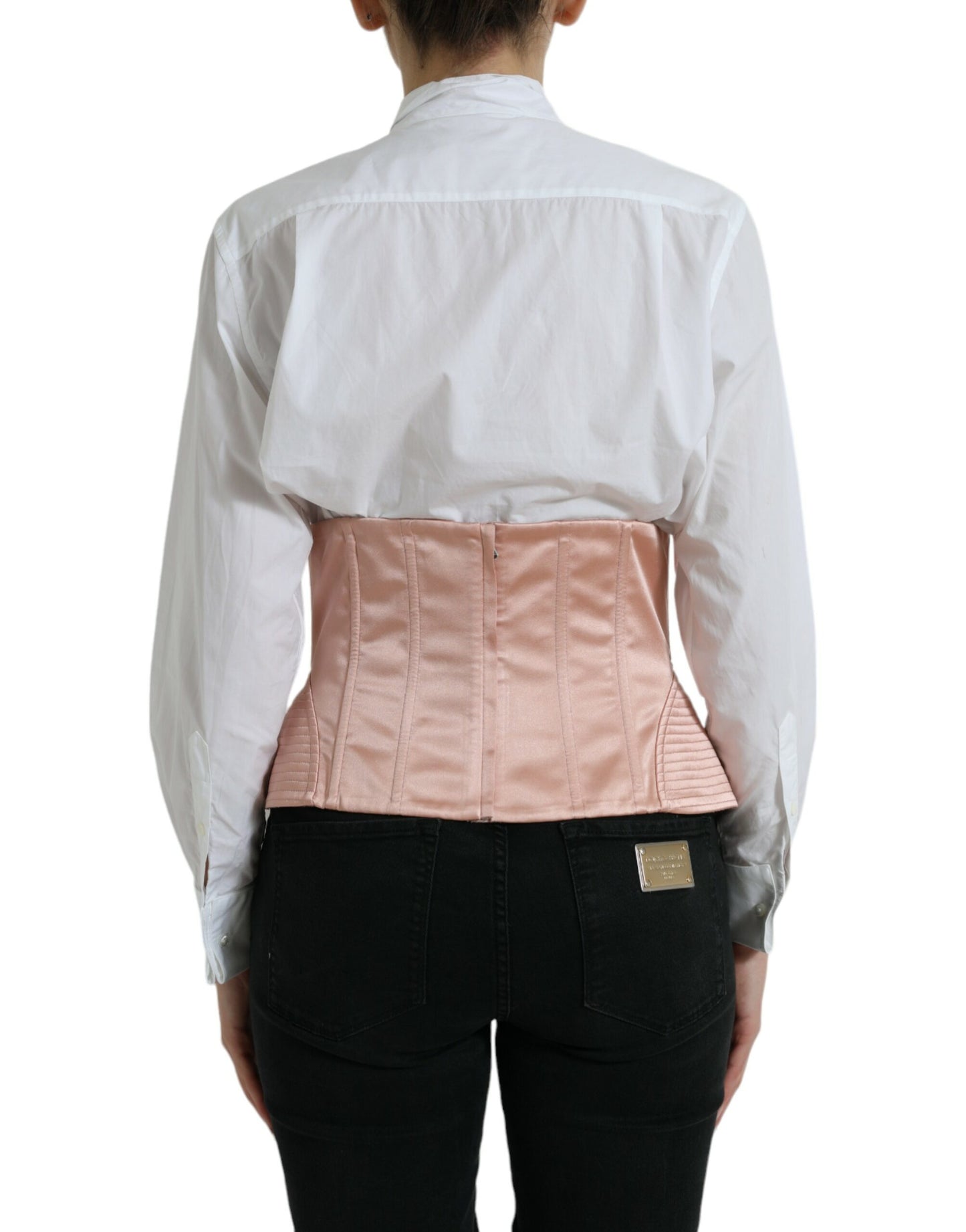 Dolce & Gabbana Haut corset en soie extensible rose avec ceinture à la taille