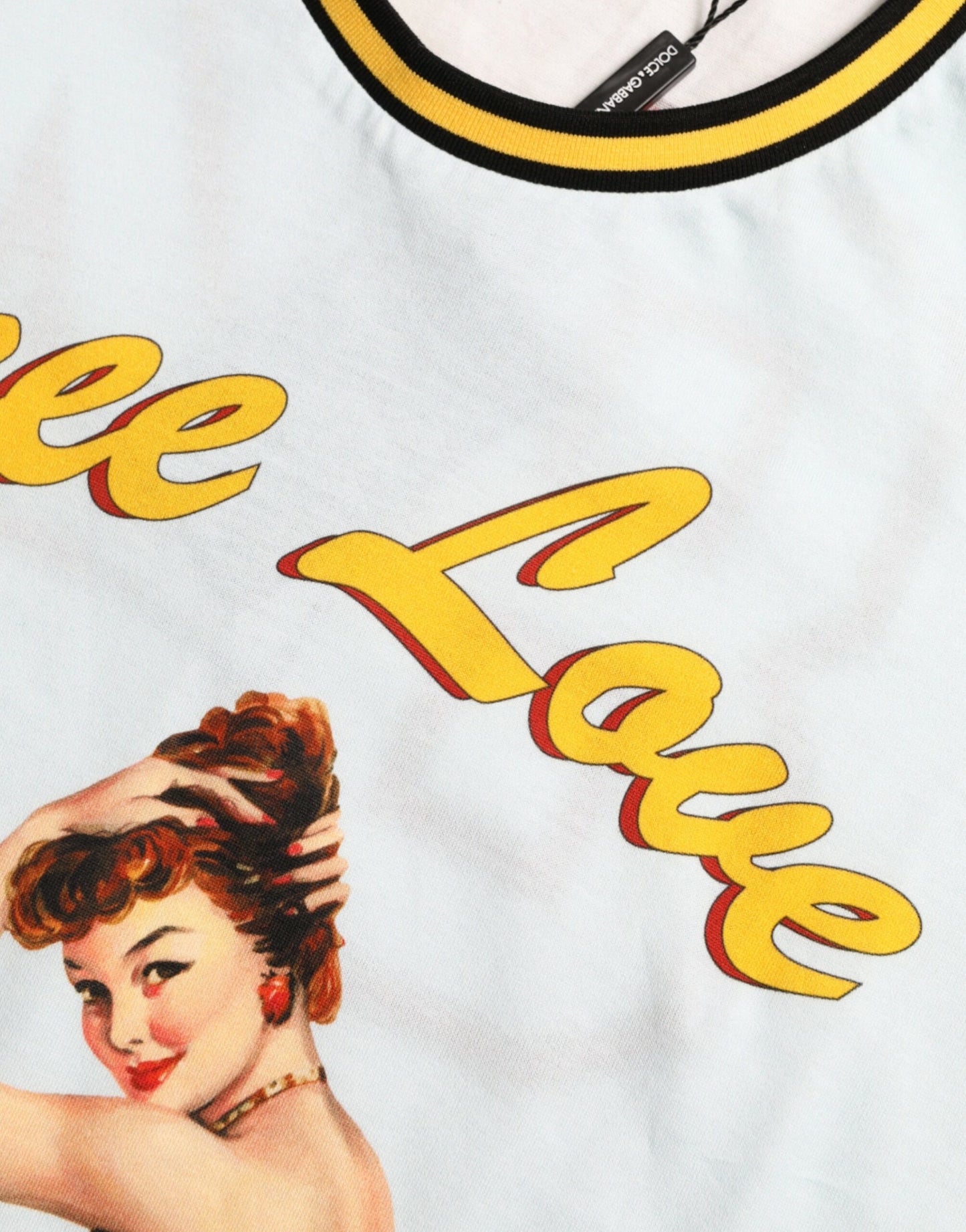 Dolce & Gabbana – Hellblaues T-Shirt „Free Love“ aus Baumwolle mit Rundhalsausschnitt