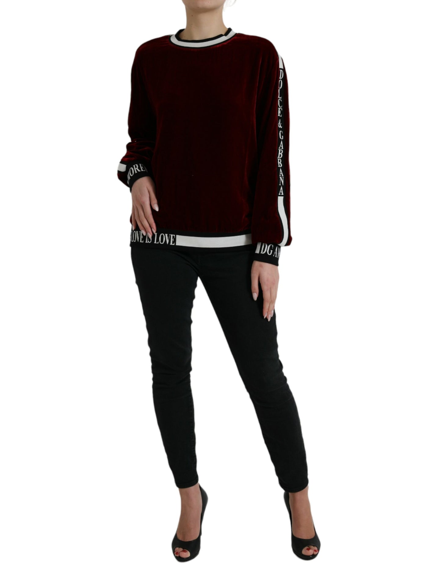 Pull col rond en velours bordeaux Dolce & Gabbana