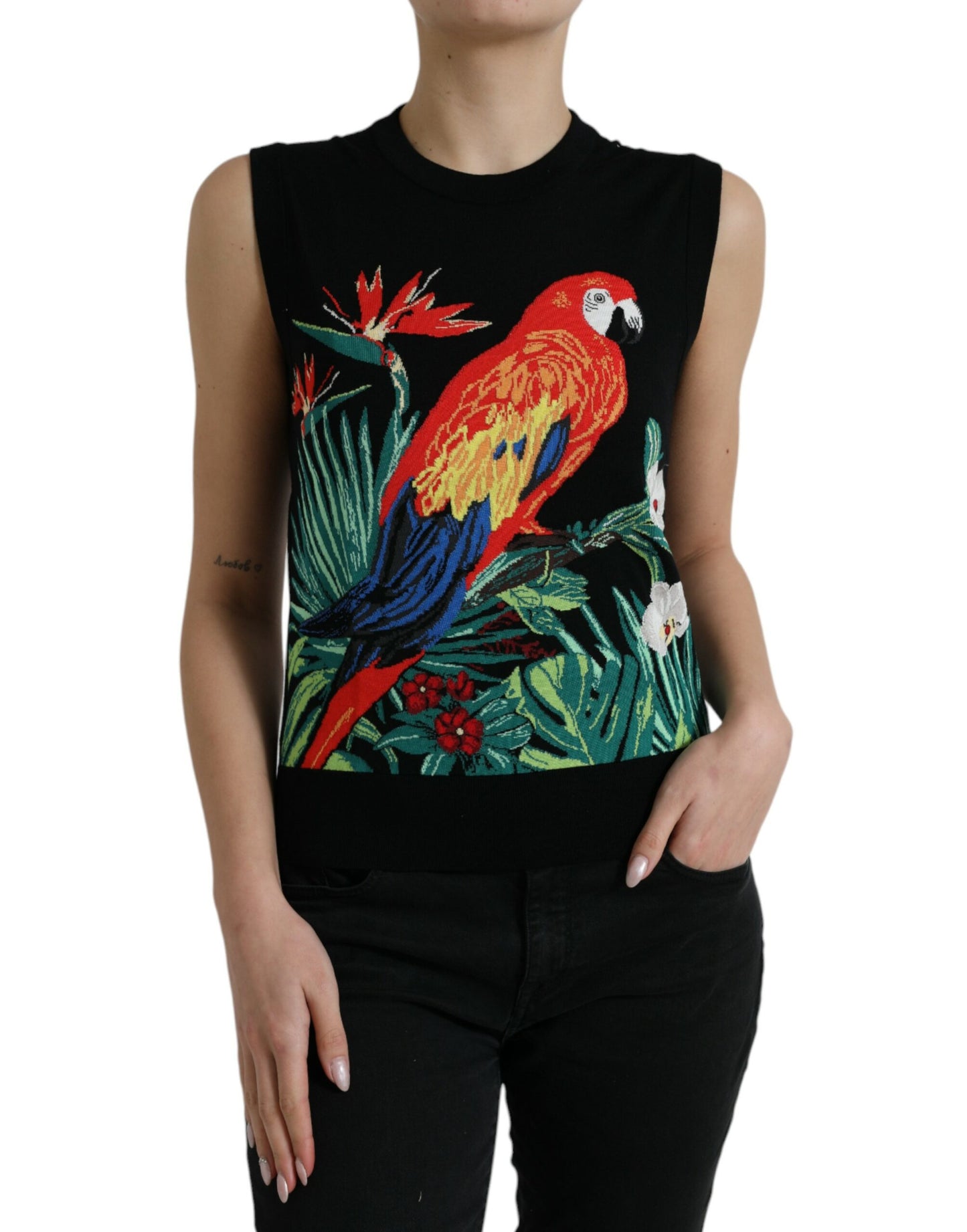 Débardeur ras du cou sans manches noir Jungle Dolce & Gabbana