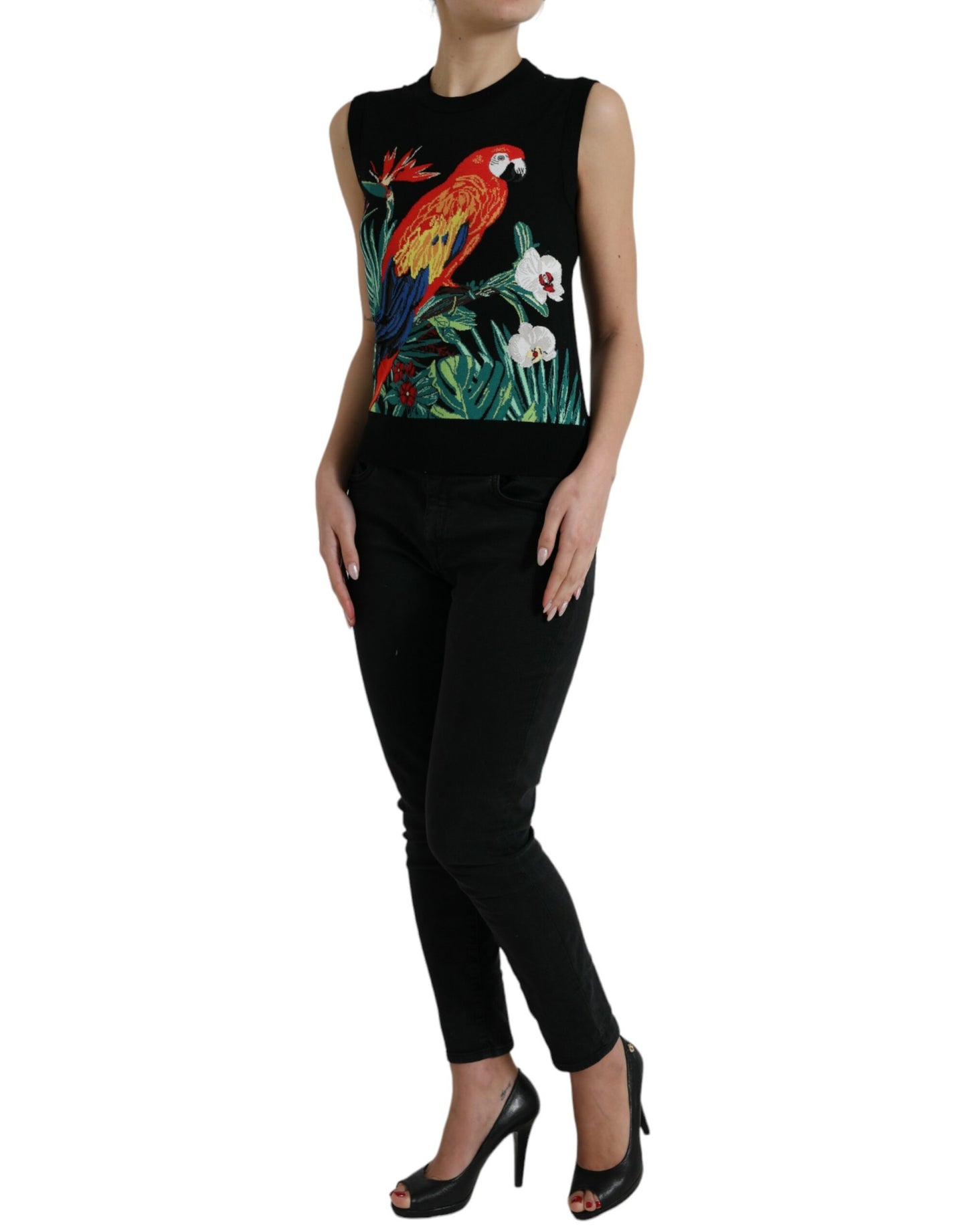 Débardeur ras du cou sans manches noir Jungle Dolce & Gabbana
