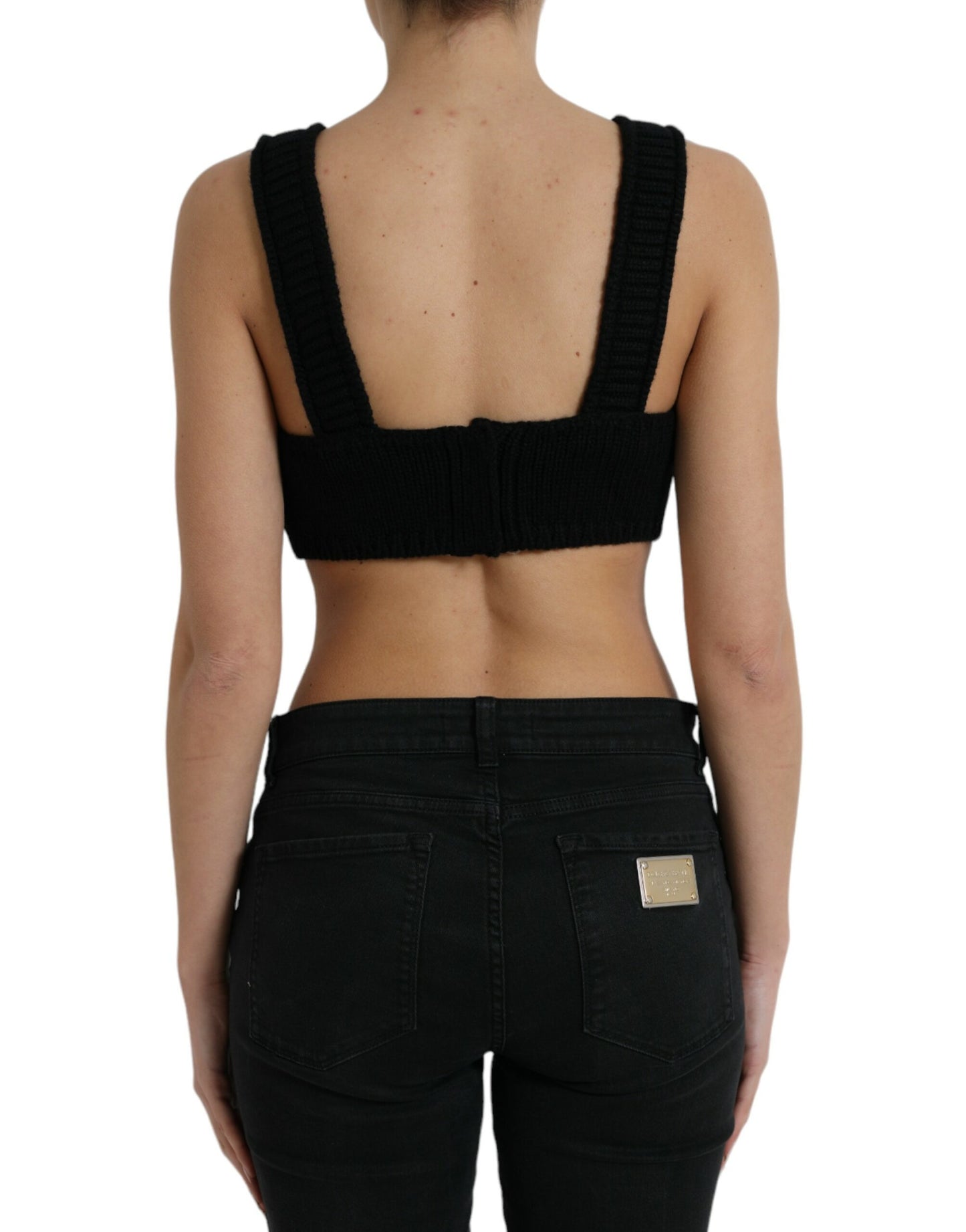 Dolce & Gabbana Haut bustier court en cachemire noir à col en V