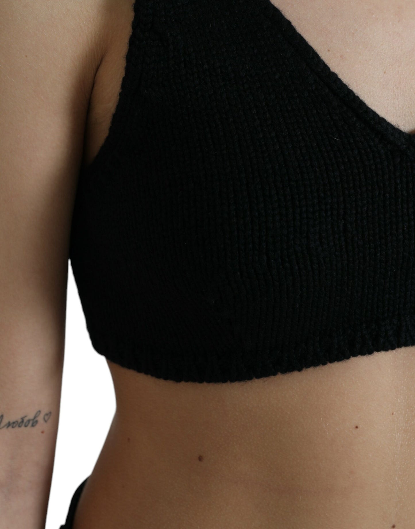 Dolce & Gabbana Haut bustier court en cachemire noir à col en V