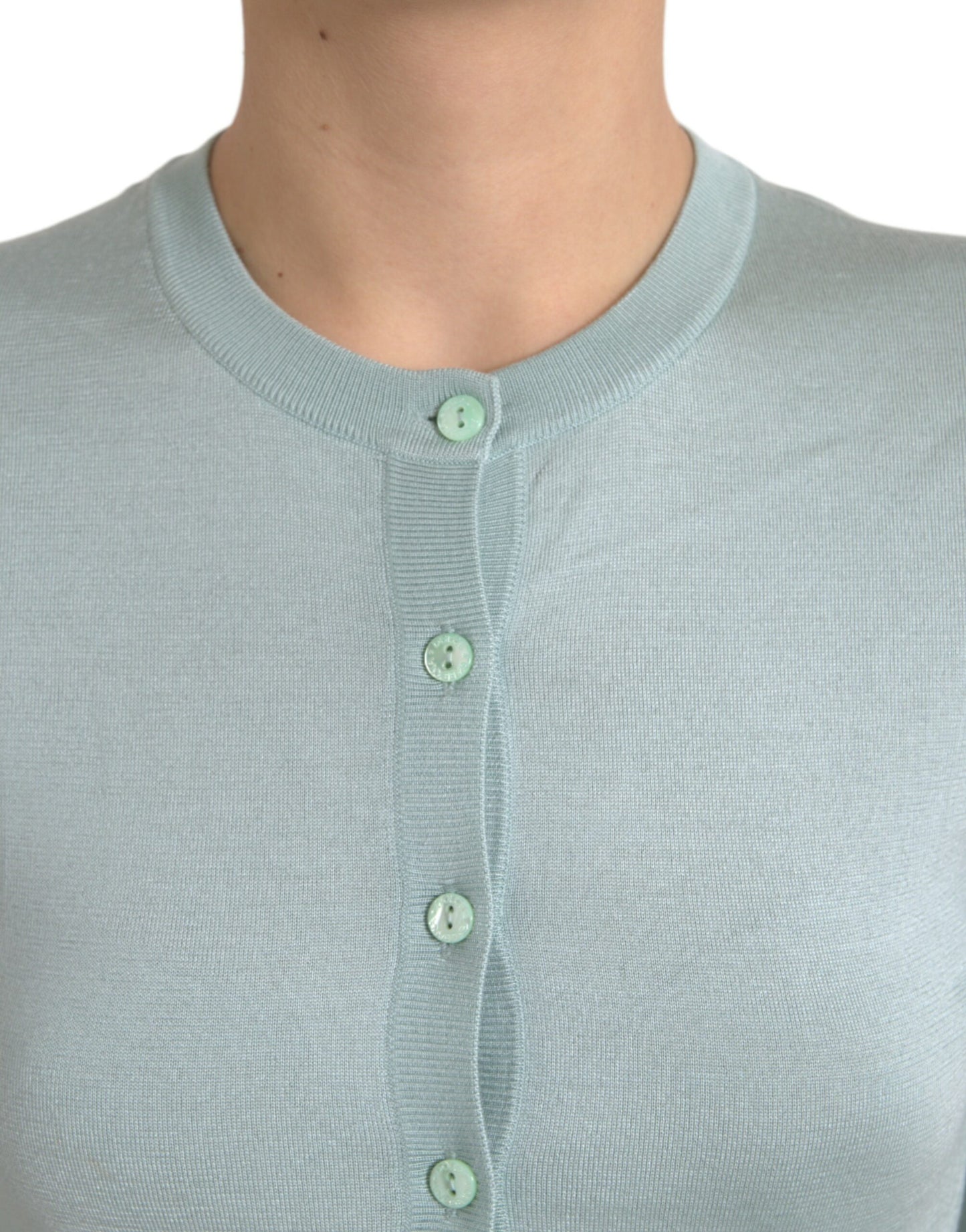 Pull cardigan à col rond en soie bleu clair Dolce & Gabbana