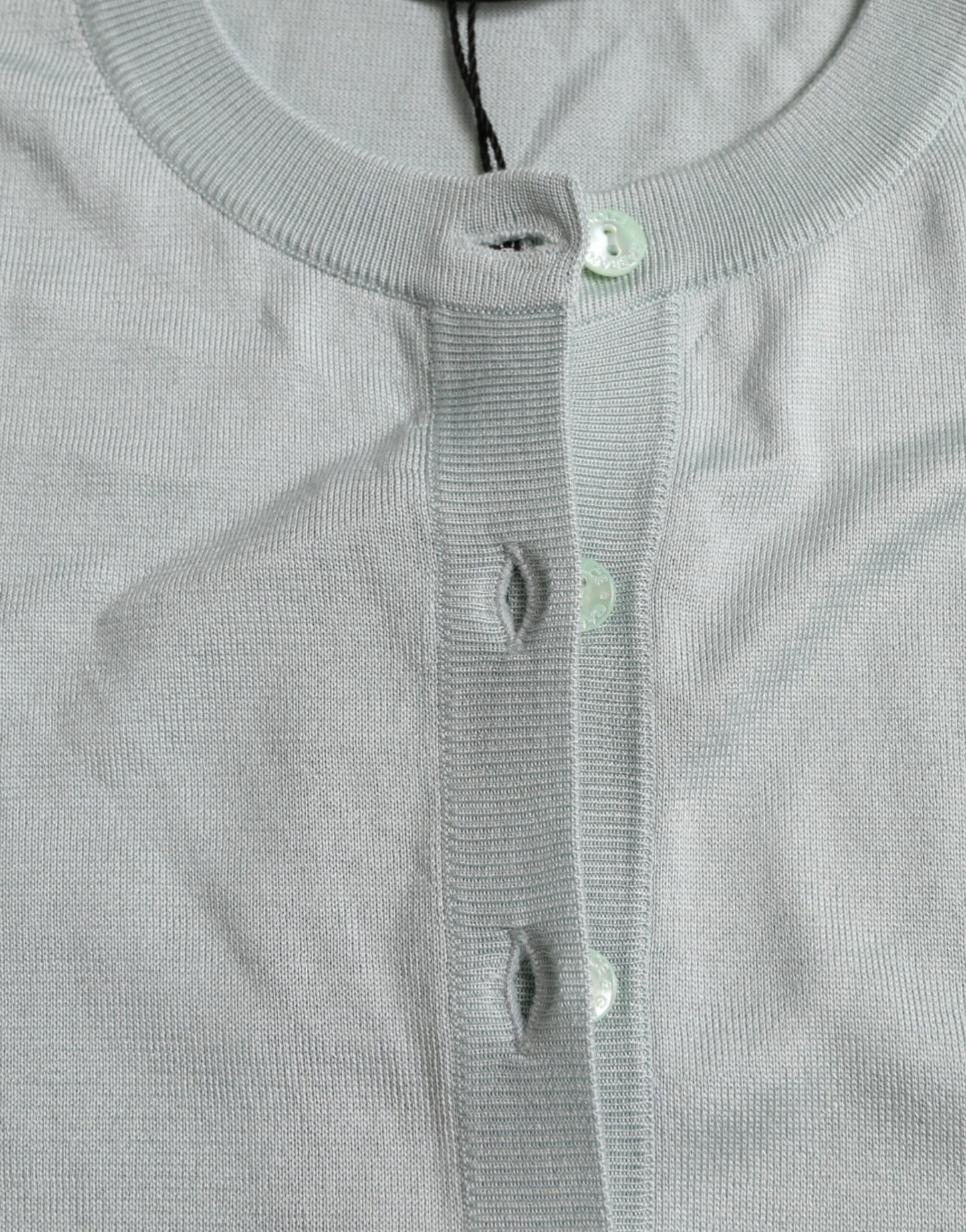 Pull cardigan à col rond en soie bleu clair Dolce & Gabbana