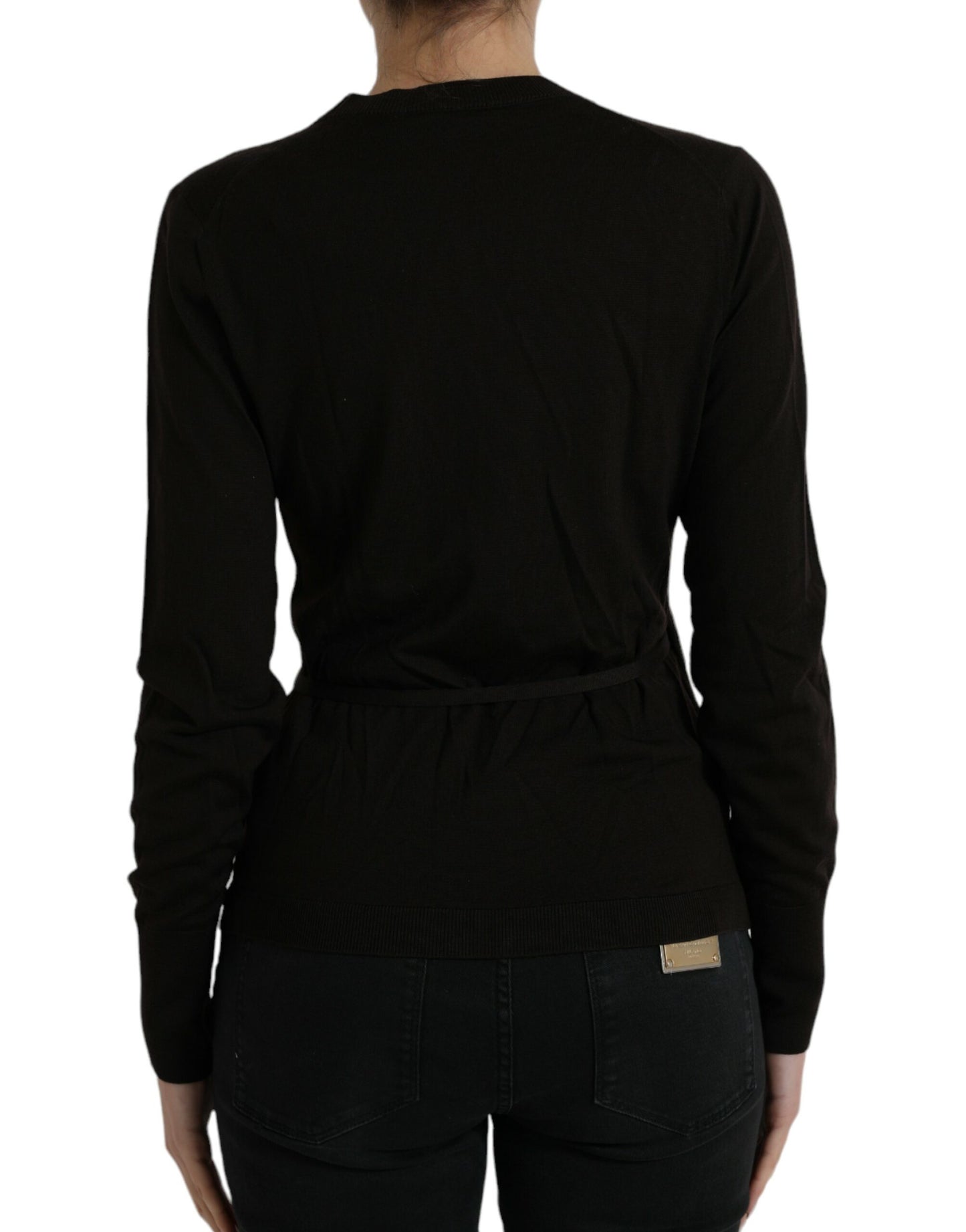 Pull cardigan croisé à col en V en laine noire Dolce & Gabbana