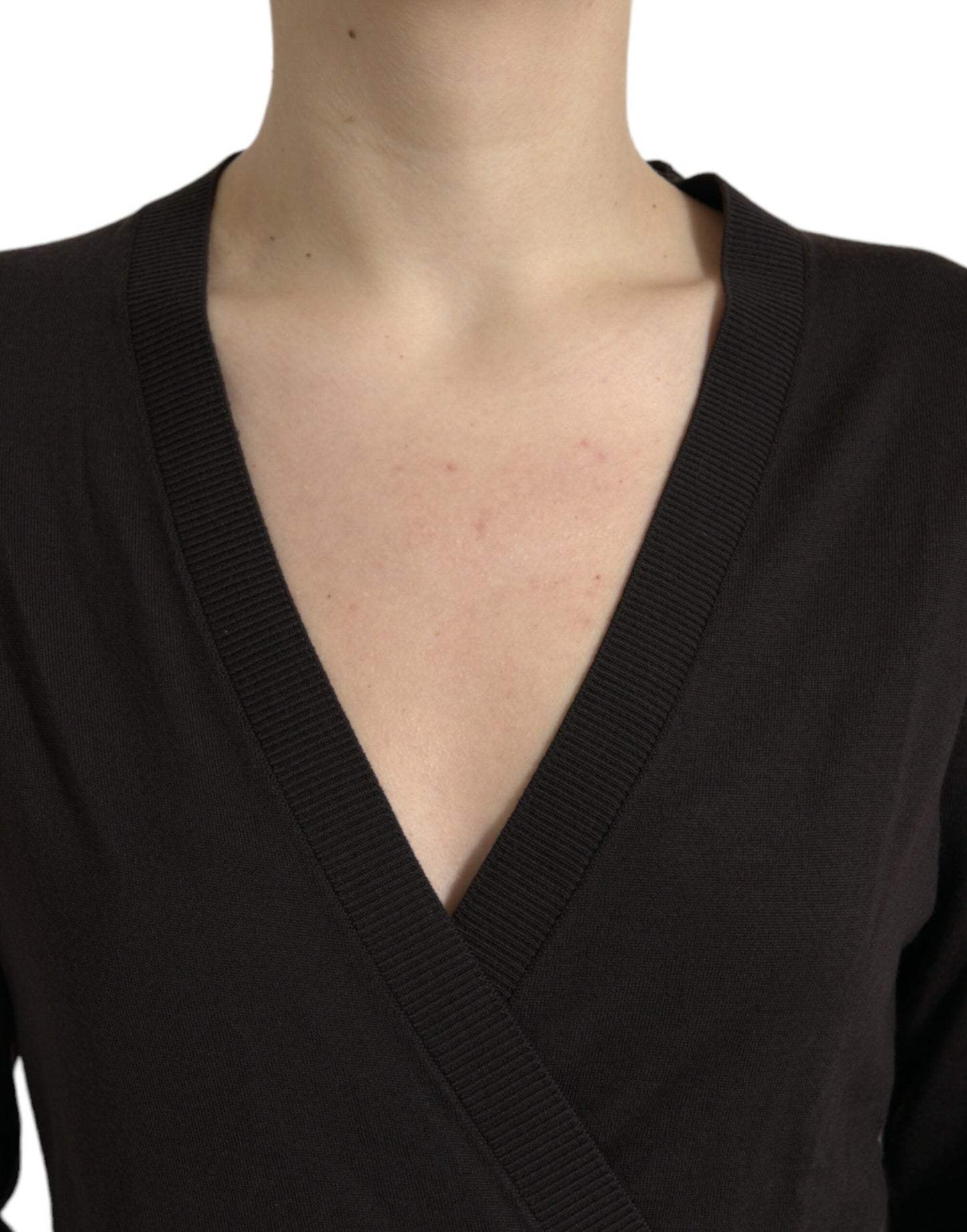 Pull cardigan croisé à col en V en laine noire Dolce & Gabbana