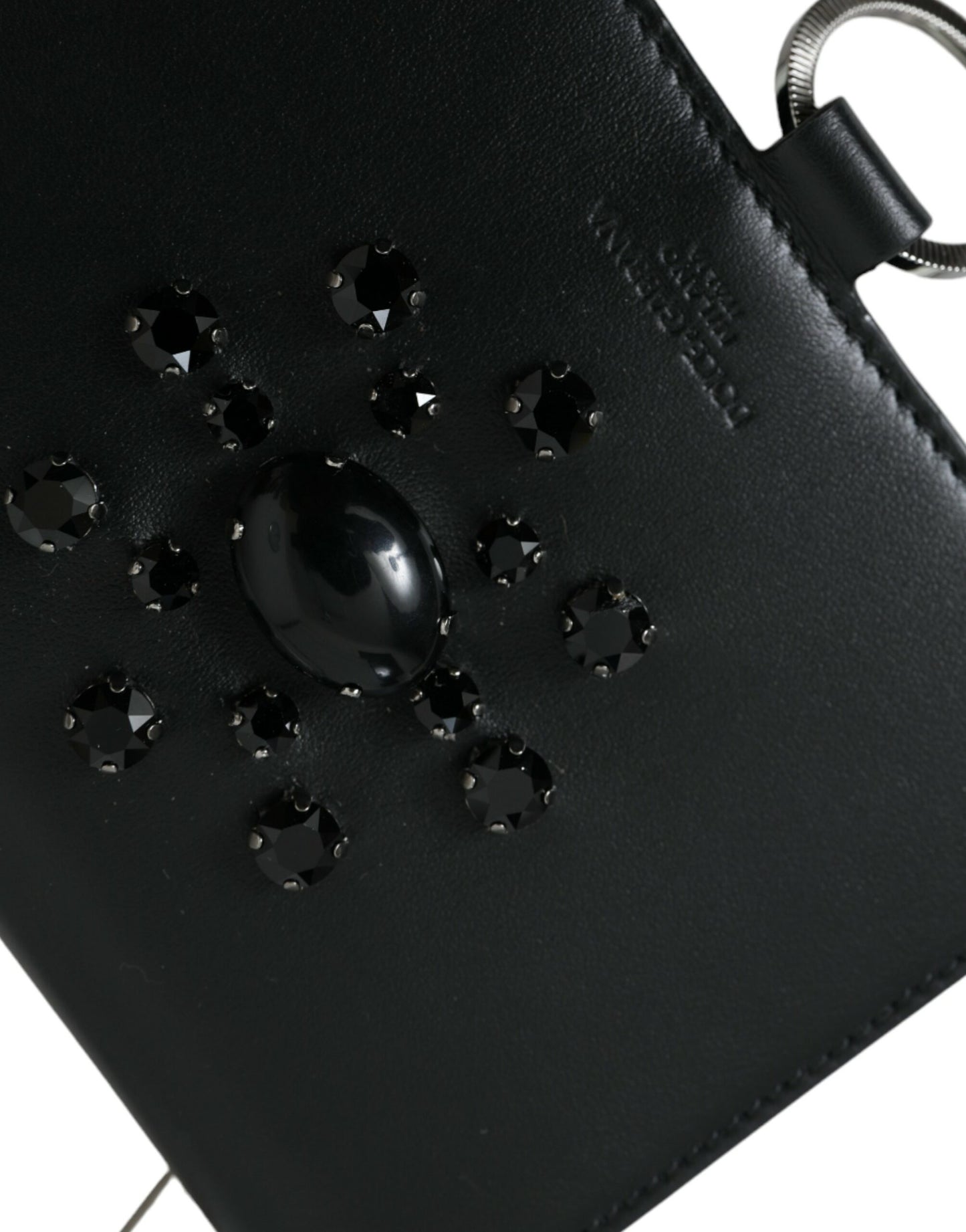 Portefeuille porte-cartes Dolce & Gabbana en cuir noir et blanc orné de cristaux