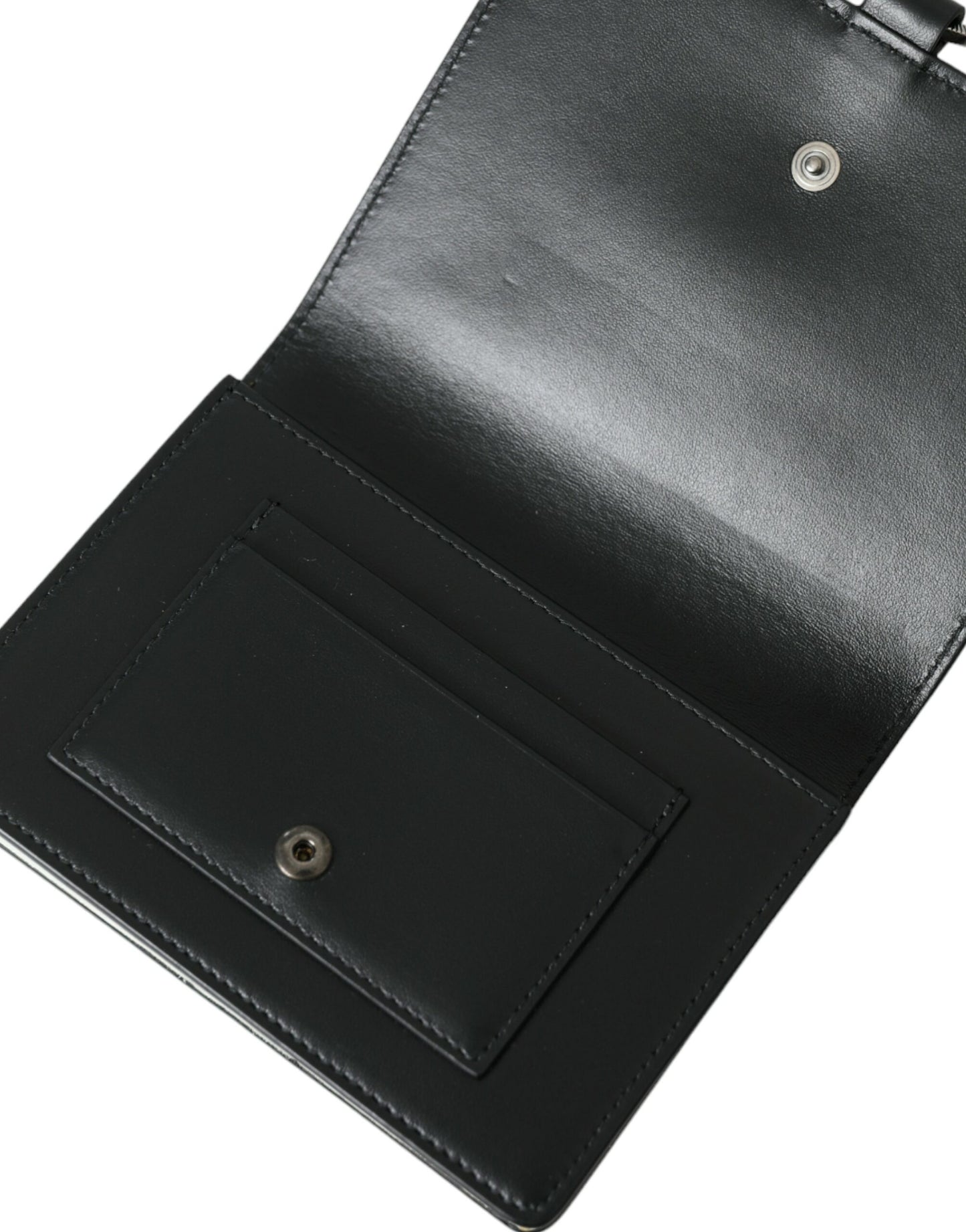 Portefeuille porte-cartes Dolce & Gabbana en cuir noir et blanc orné de cristaux