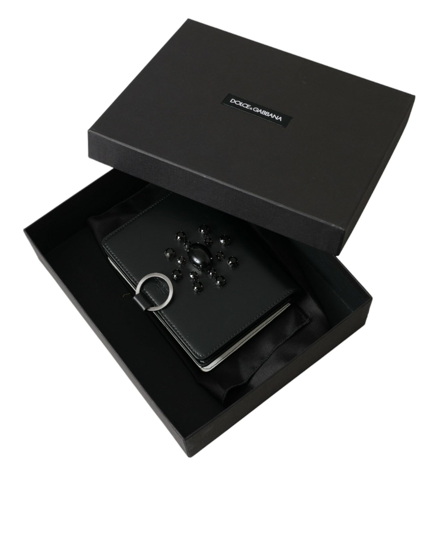 Portefeuille porte-cartes Dolce & Gabbana en cuir noir et blanc orné de cristaux