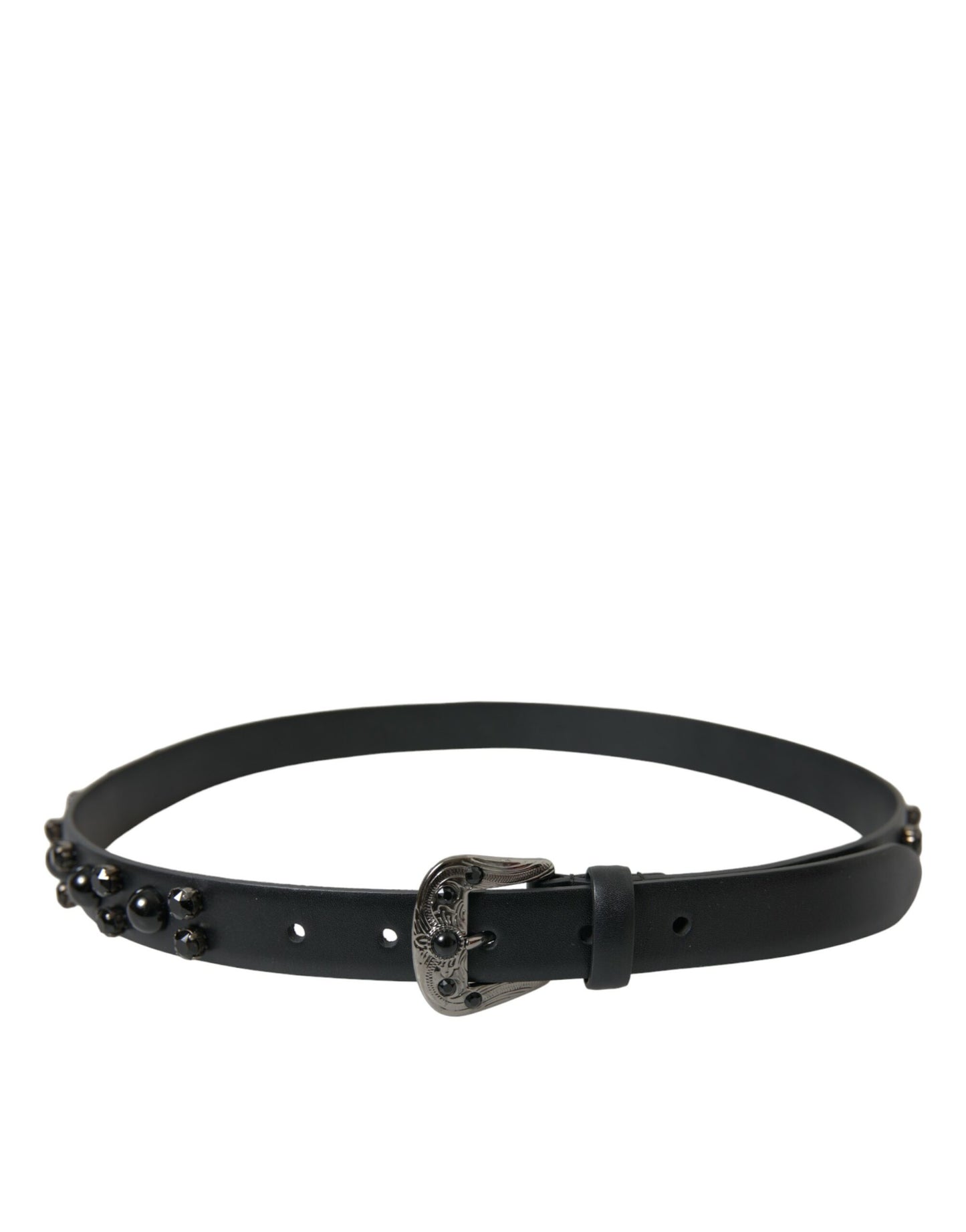Ceinture Dolce & Gabbana en cuir noir orné avec boucle gravée
