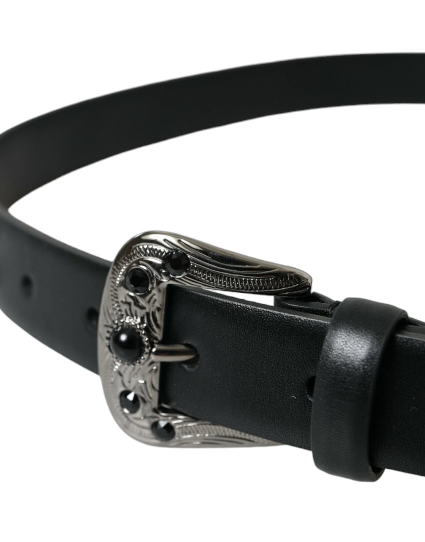 Ceinture Dolce & Gabbana en cuir noir orné avec boucle gravée