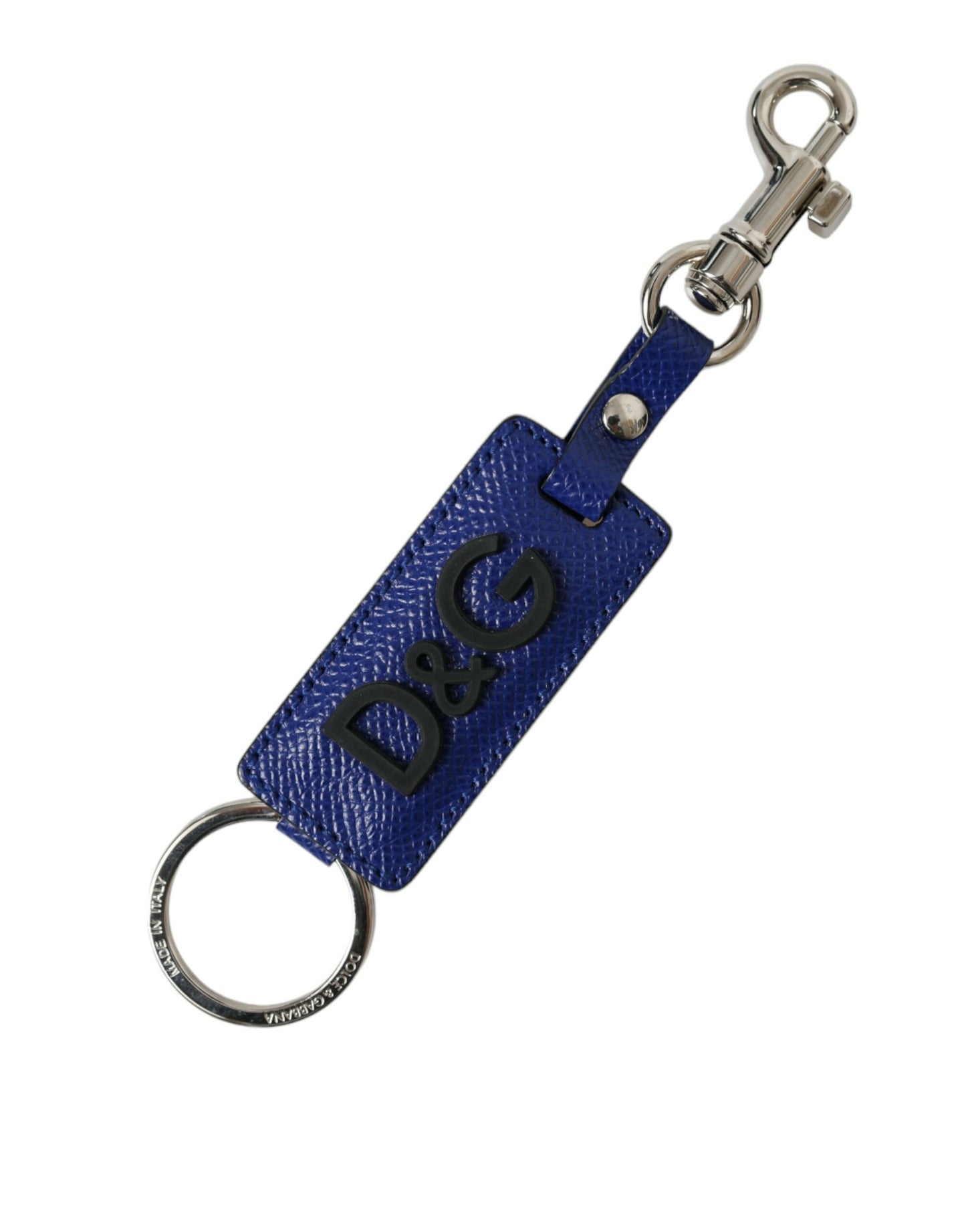 Porte-clés Dolce & Gabbana en cuir de veau bleu avec logo DG en laiton argenté