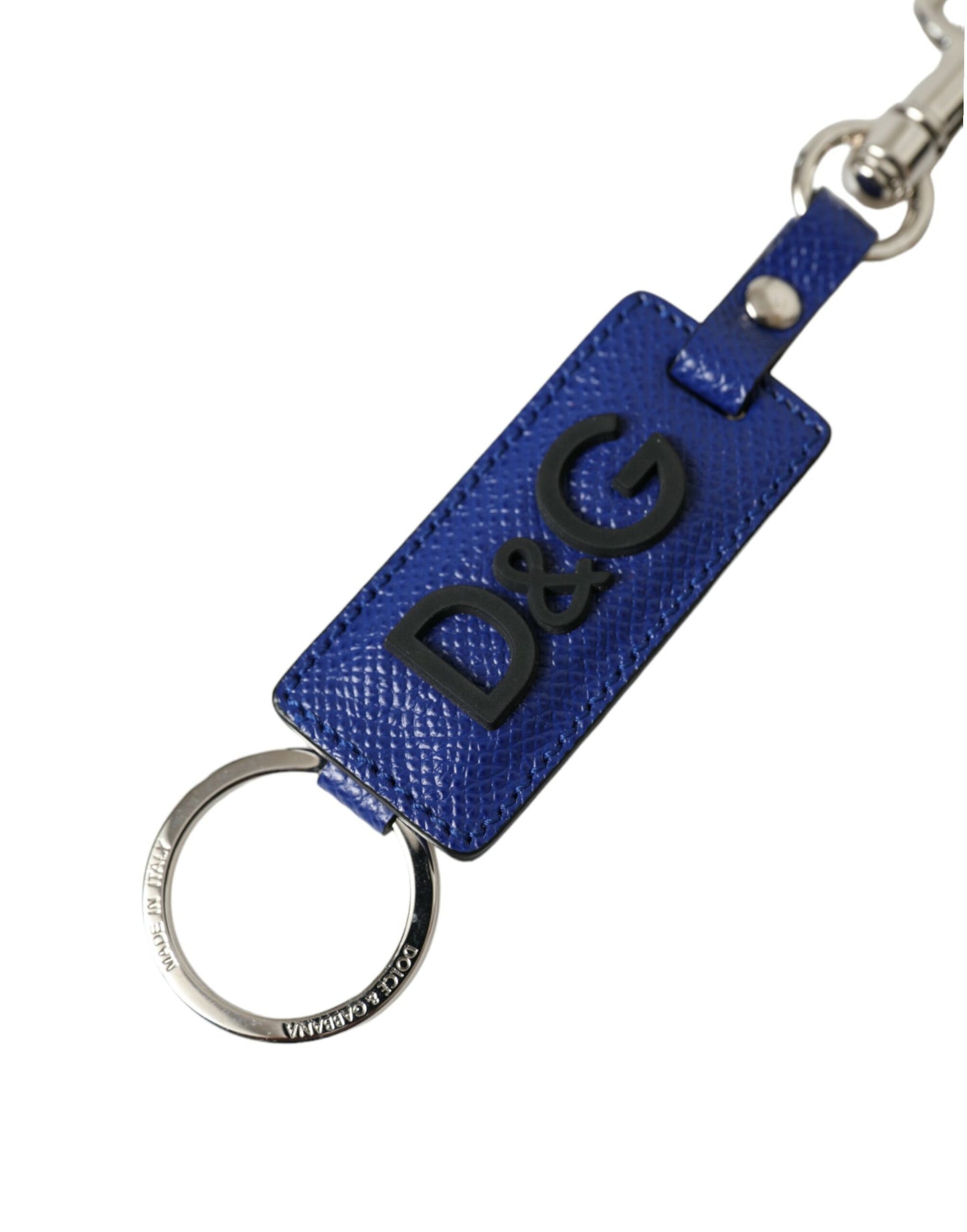 Porte-clés Dolce & Gabbana en cuir de veau bleu avec logo DG en laiton argenté