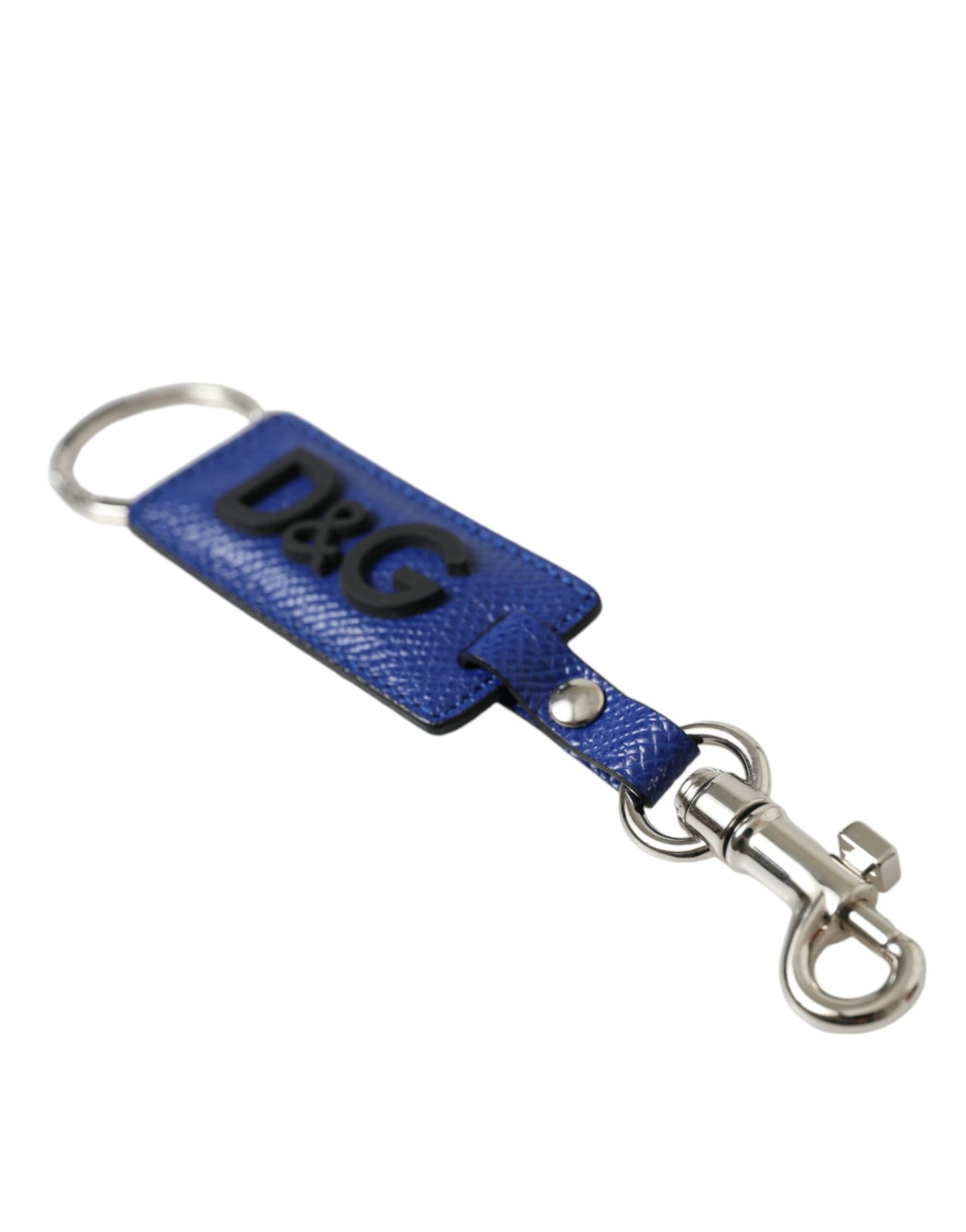 Porte-clés Dolce & Gabbana en cuir de veau bleu avec logo DG en laiton argenté