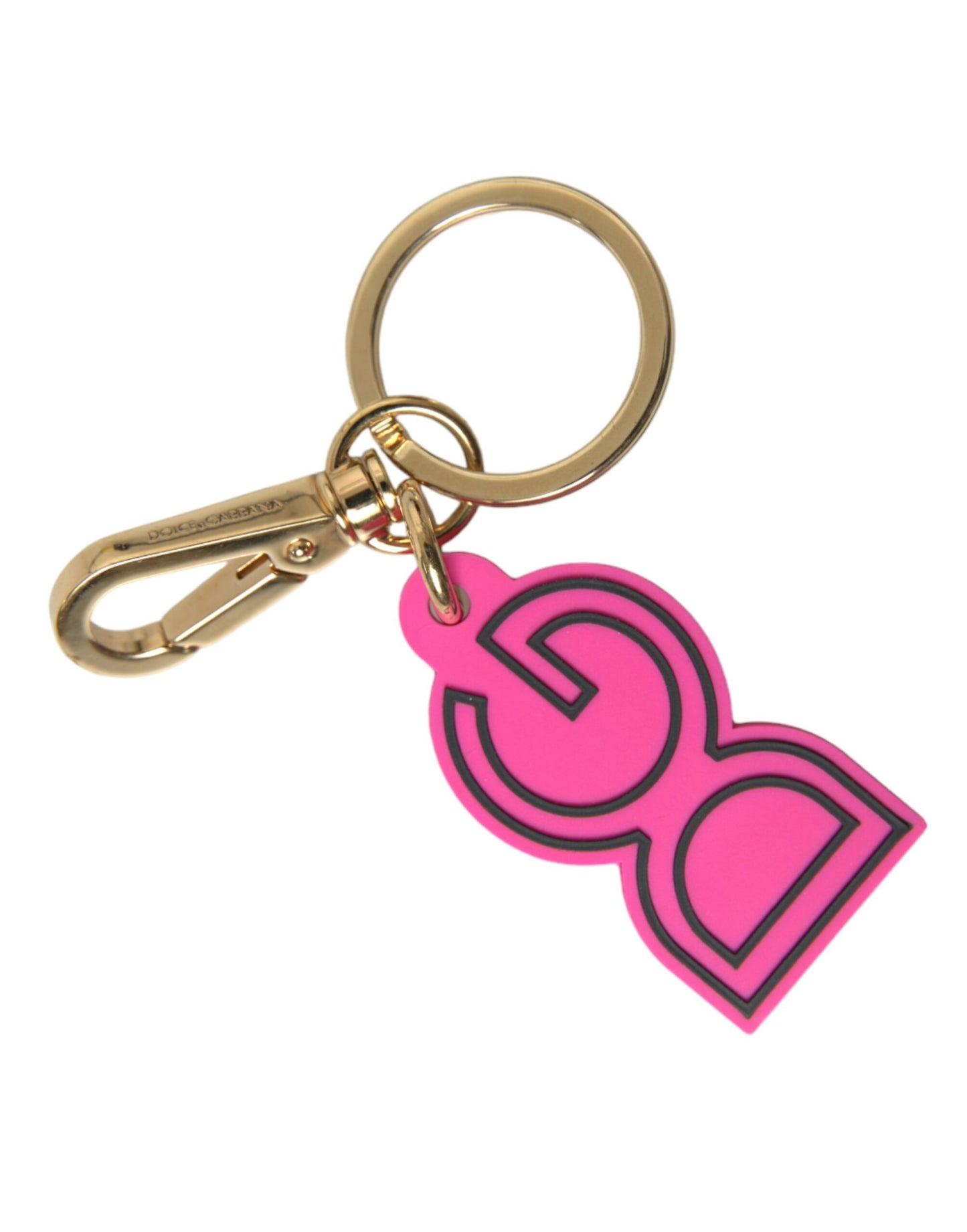 Porte-clés Dolce & Gabbana en caoutchouc rose et métal doré avec logo DG