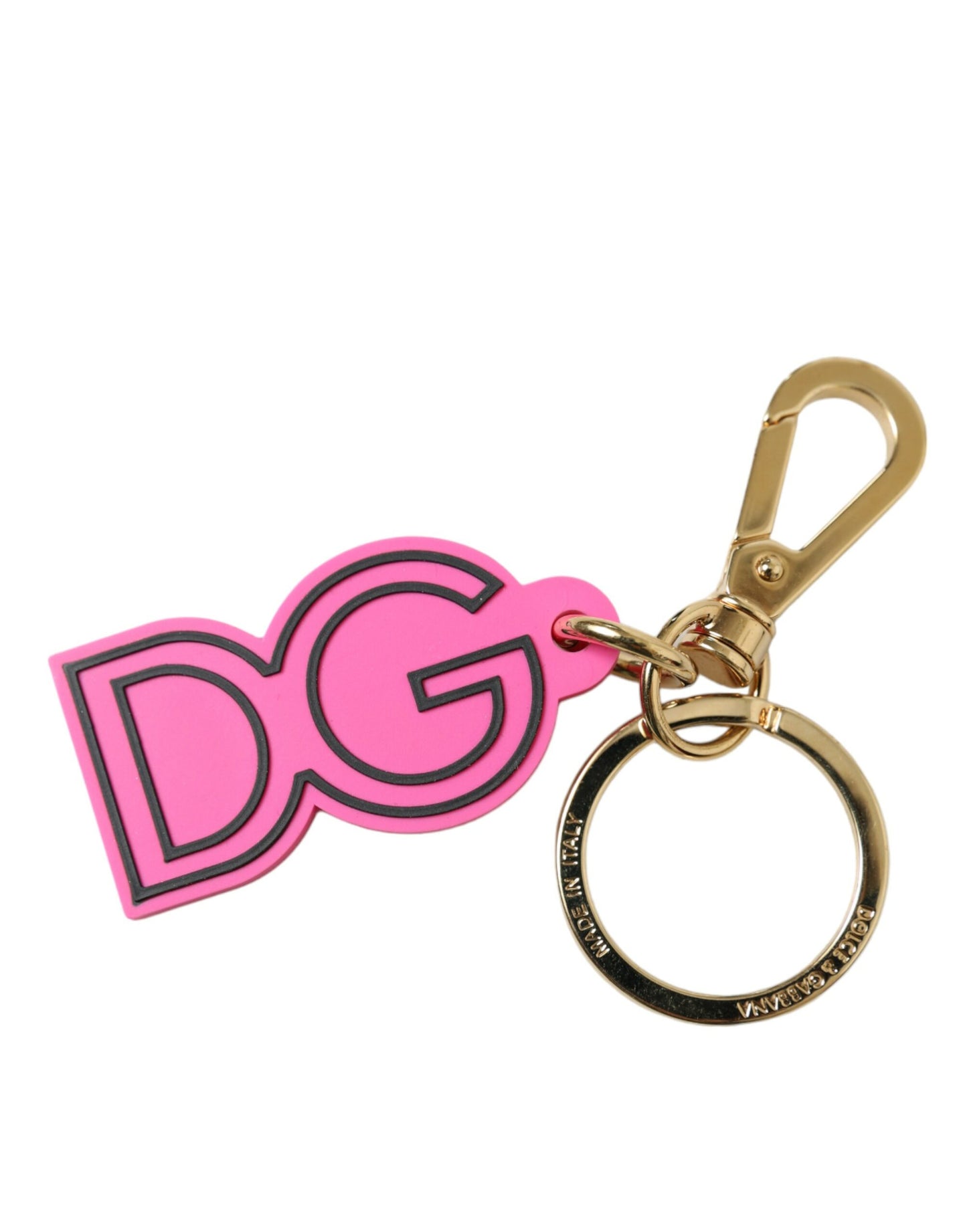 Porte-clés Dolce & Gabbana en caoutchouc rose et métal doré avec logo DG