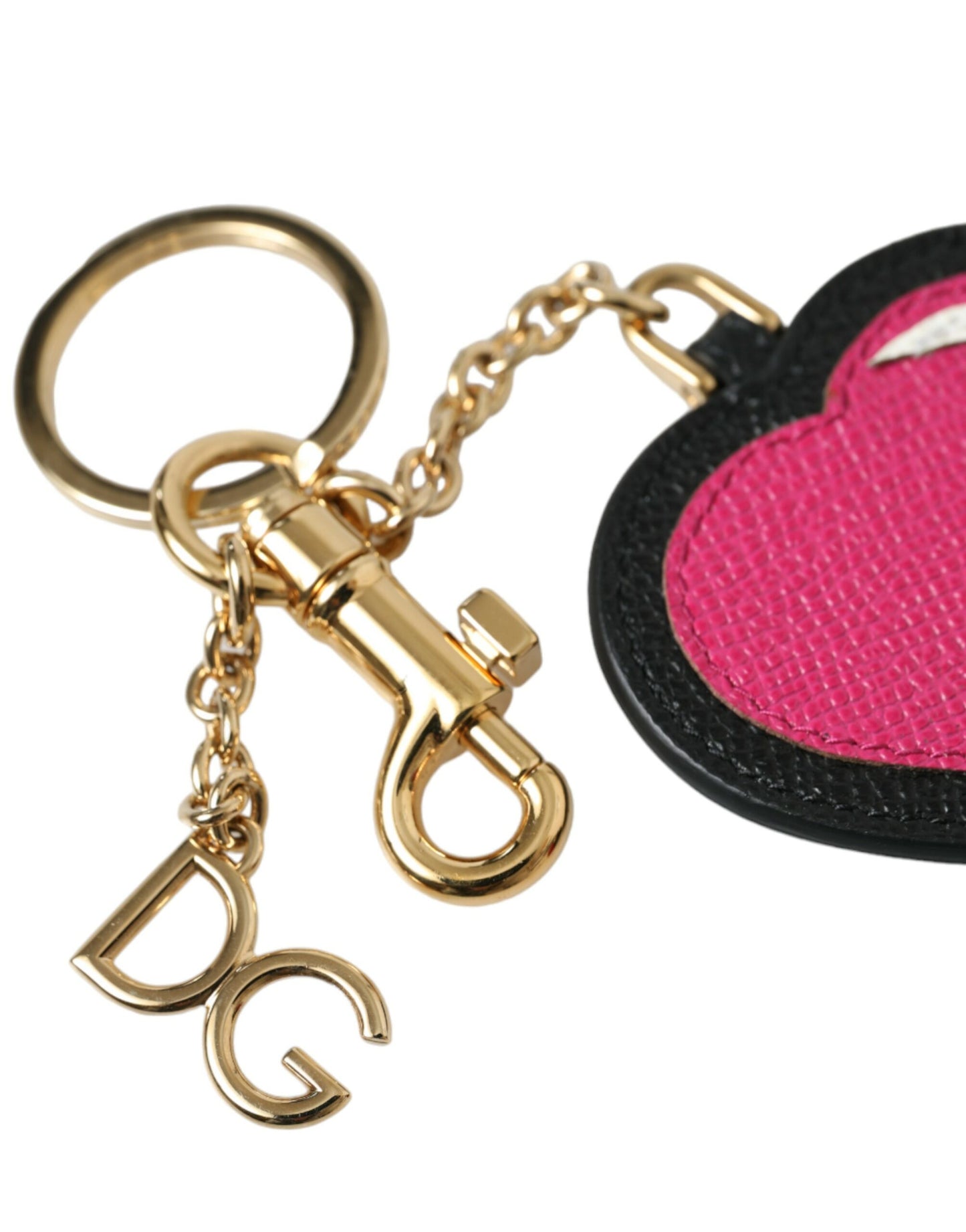 Porte-clés Dolce & Gabbana en cuir rose et noir avec cœur et laiton doré