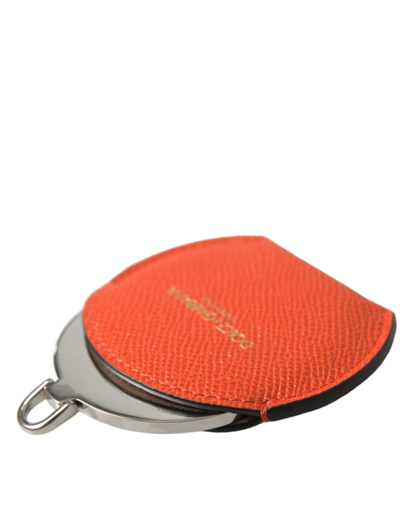 Dolce & Gabbana – Handspiegelhalter aus orangefarbenem Kalbsleder mit rundem Logo