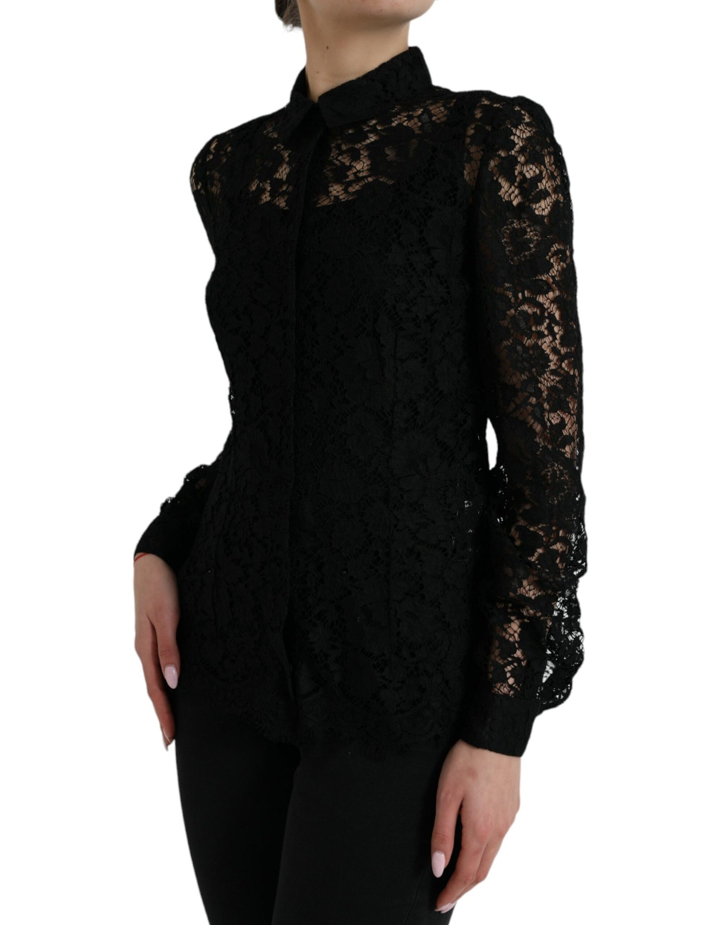 Chemisier à manches longues en dentelle florale noire Dolce & Gabbana