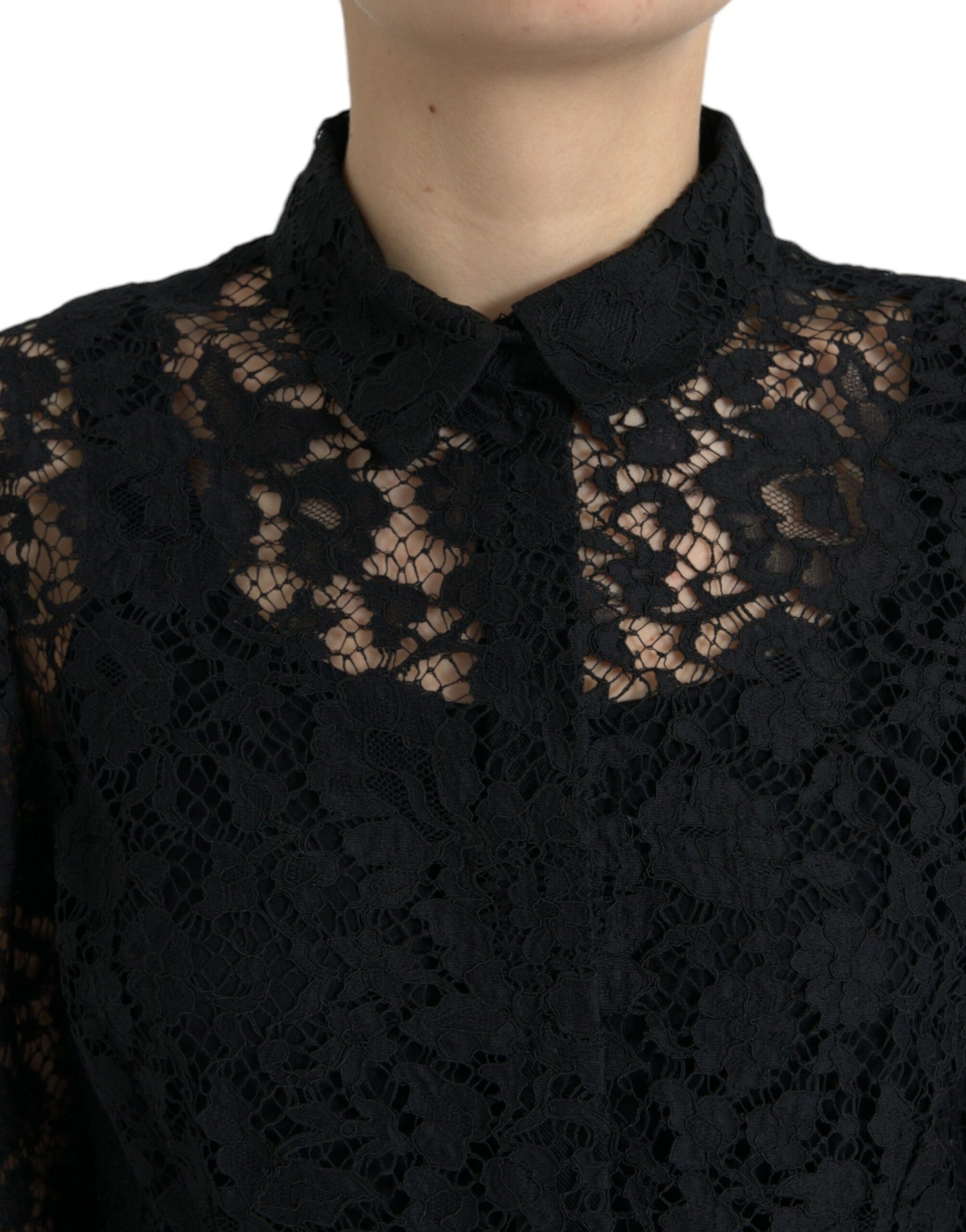 Chemisier à manches longues en dentelle florale noire Dolce & Gabbana