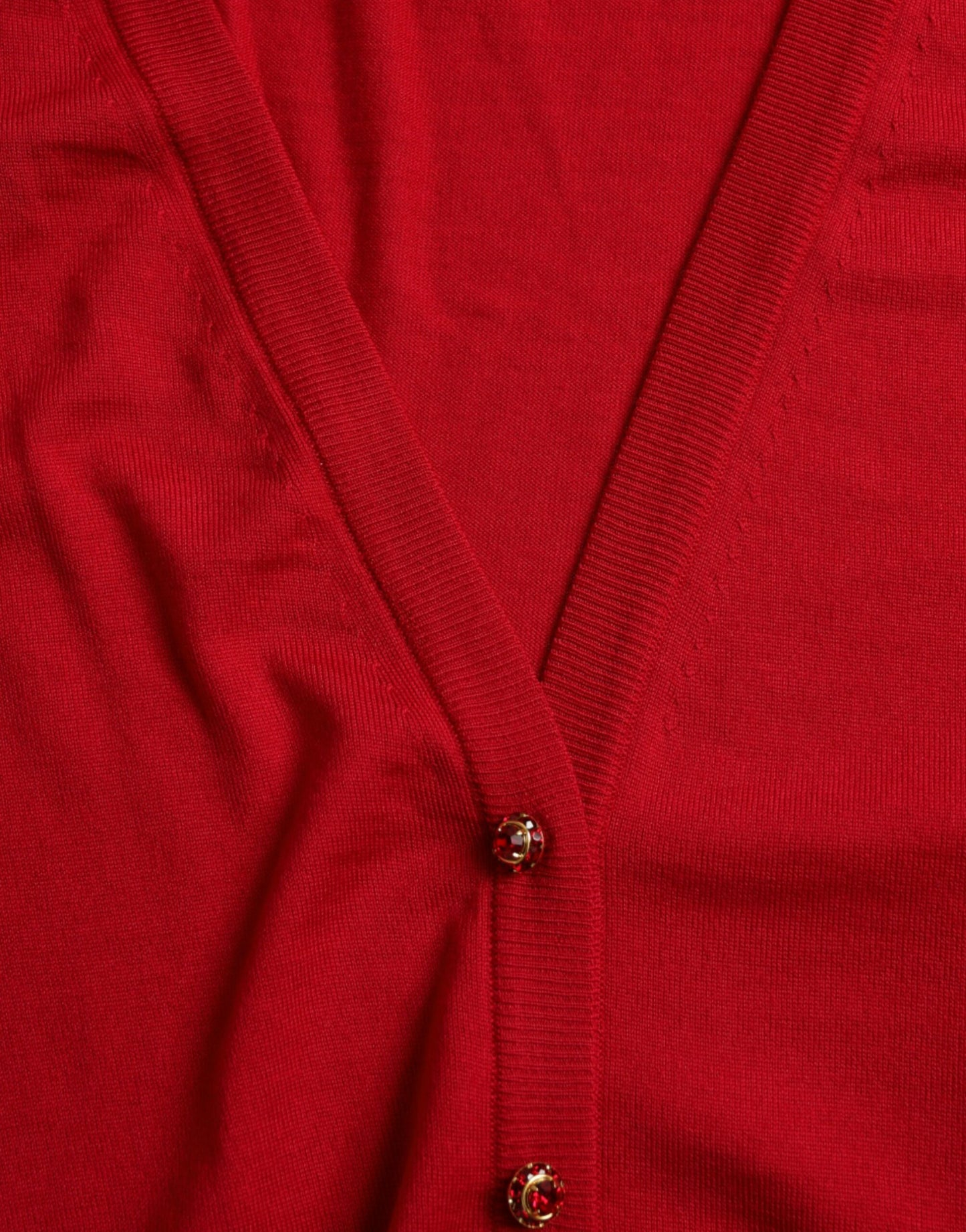 Pull cardigan boutonné à col en V en laine rouge Dolce & Gabbana