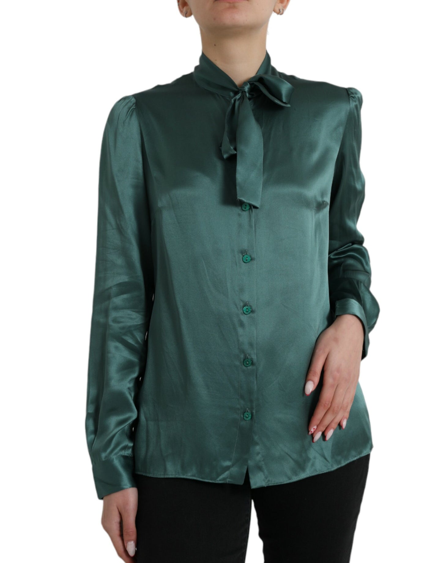 Chemisier à col lavallière en soie vert foncé Dolce & Gabbana