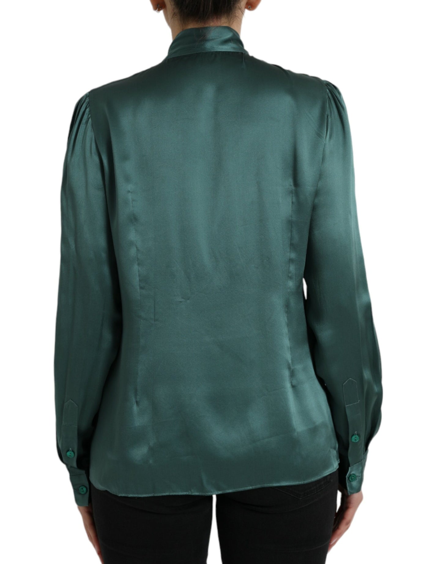 Chemisier à col lavallière en soie vert foncé Dolce & Gabbana
