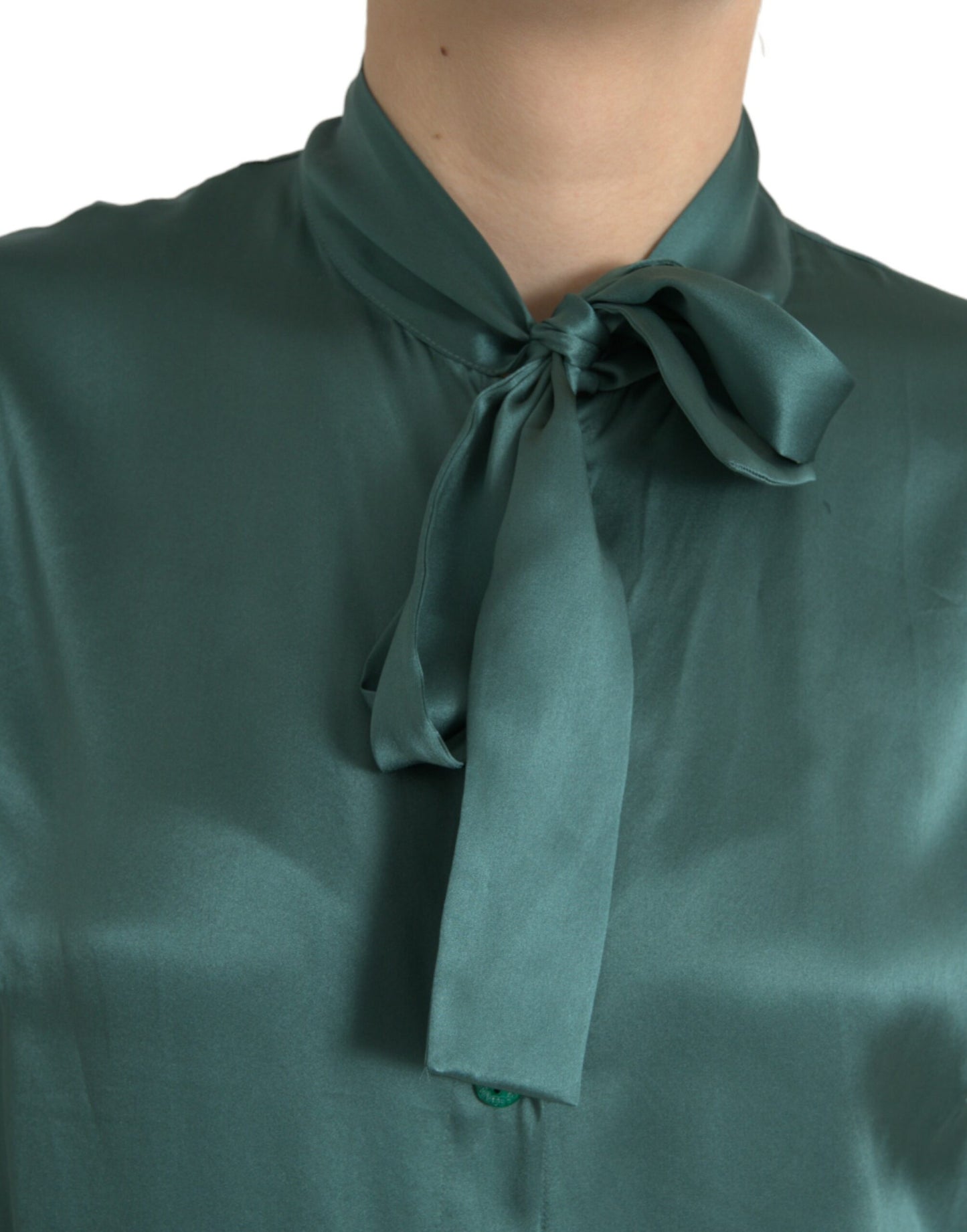 Chemisier à col lavallière en soie vert foncé Dolce & Gabbana