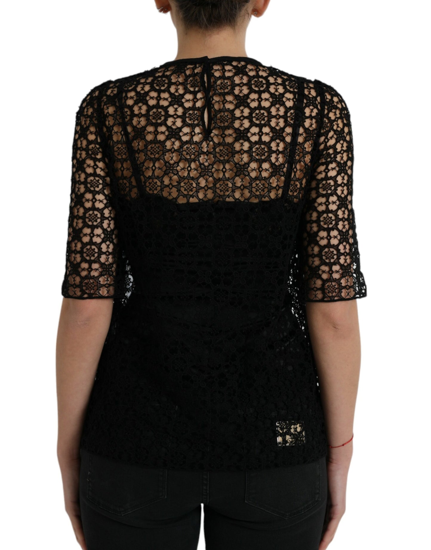 Chemisier à manches courtes en dentelle florale noire Dolce & Gabbana