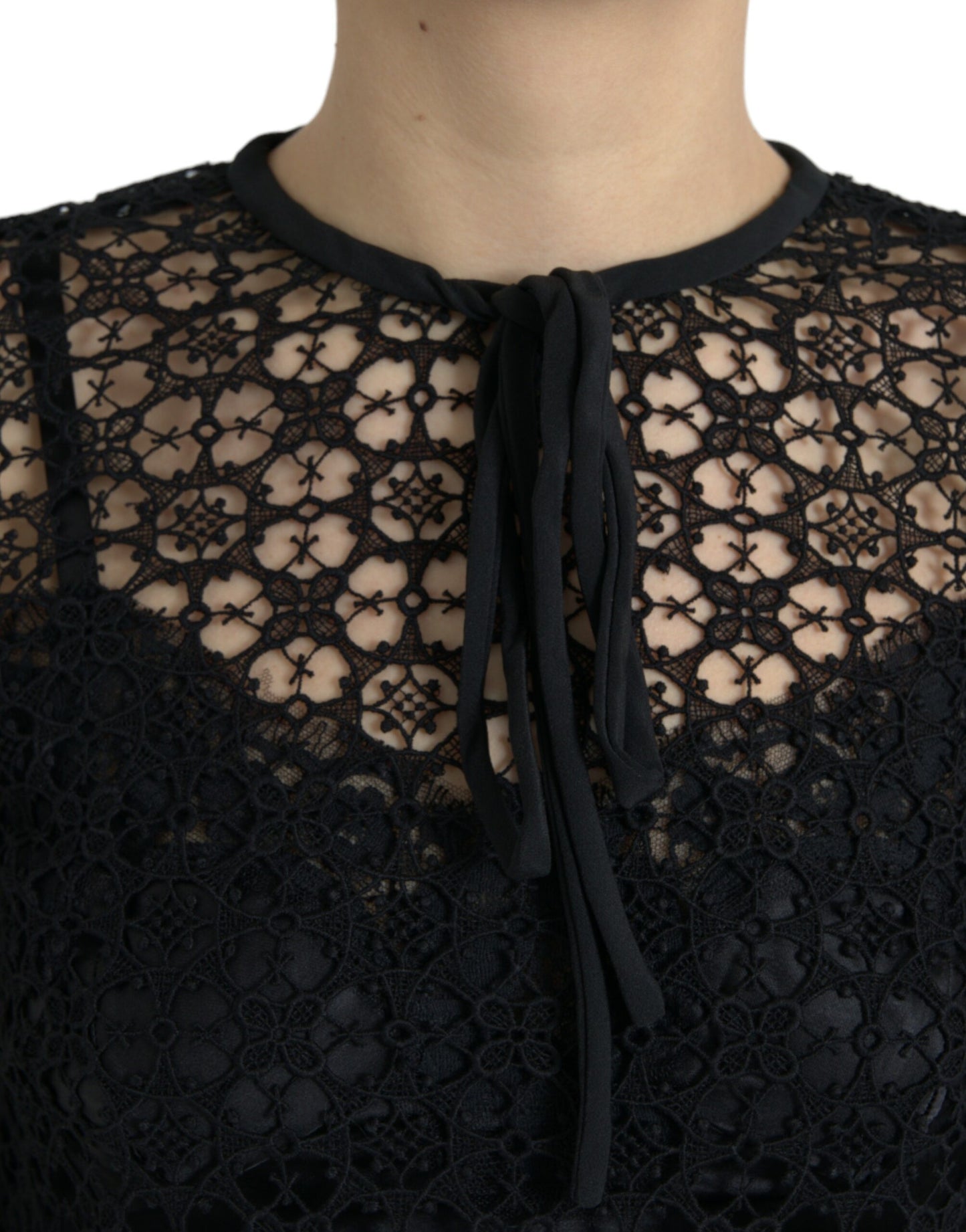 Chemisier à manches courtes en dentelle florale noire Dolce & Gabbana
