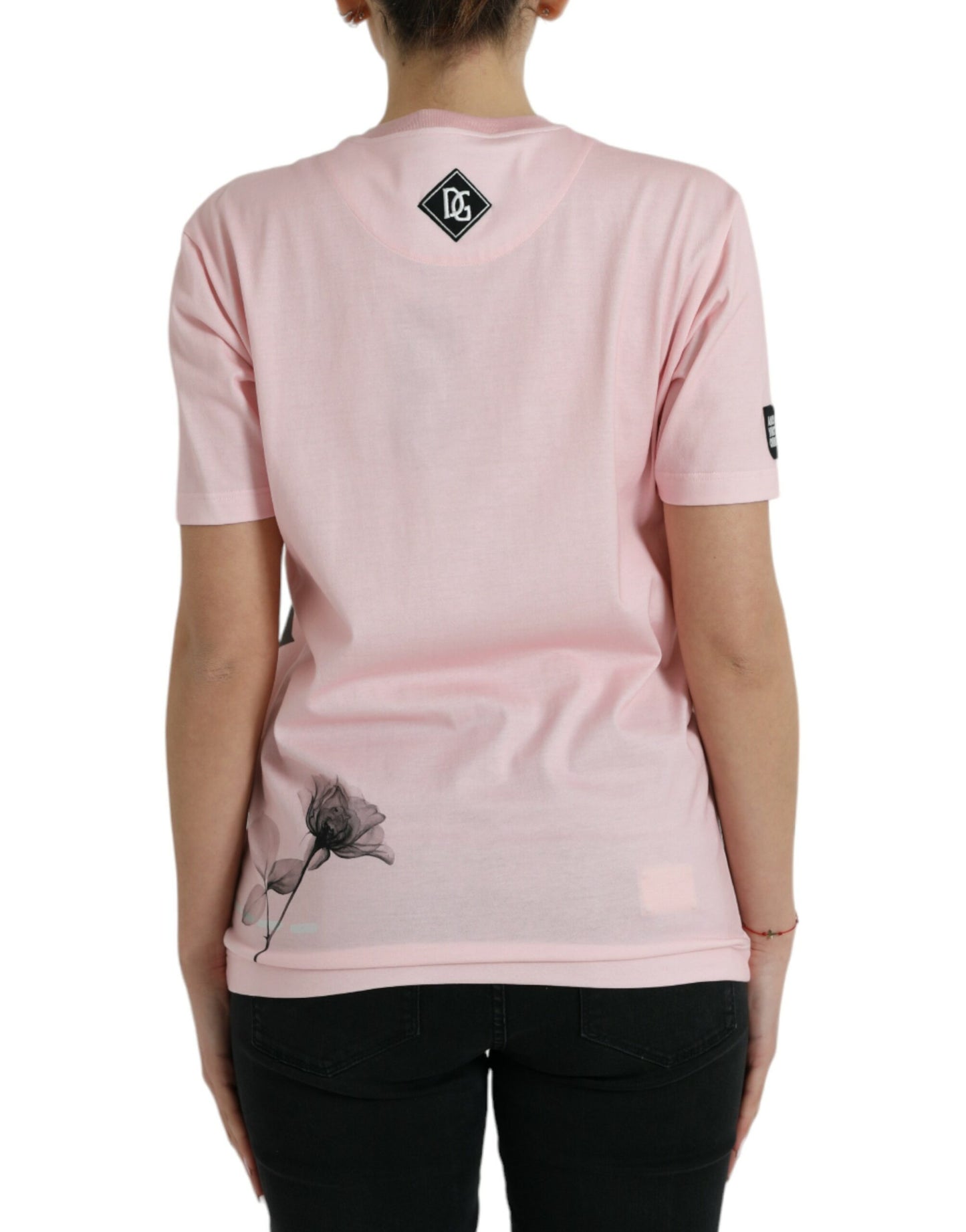 Dolce & Gabbana – Rosafarbenes T-Shirt aus Baumwolle mit kurzen Ärmeln und Blumendruck