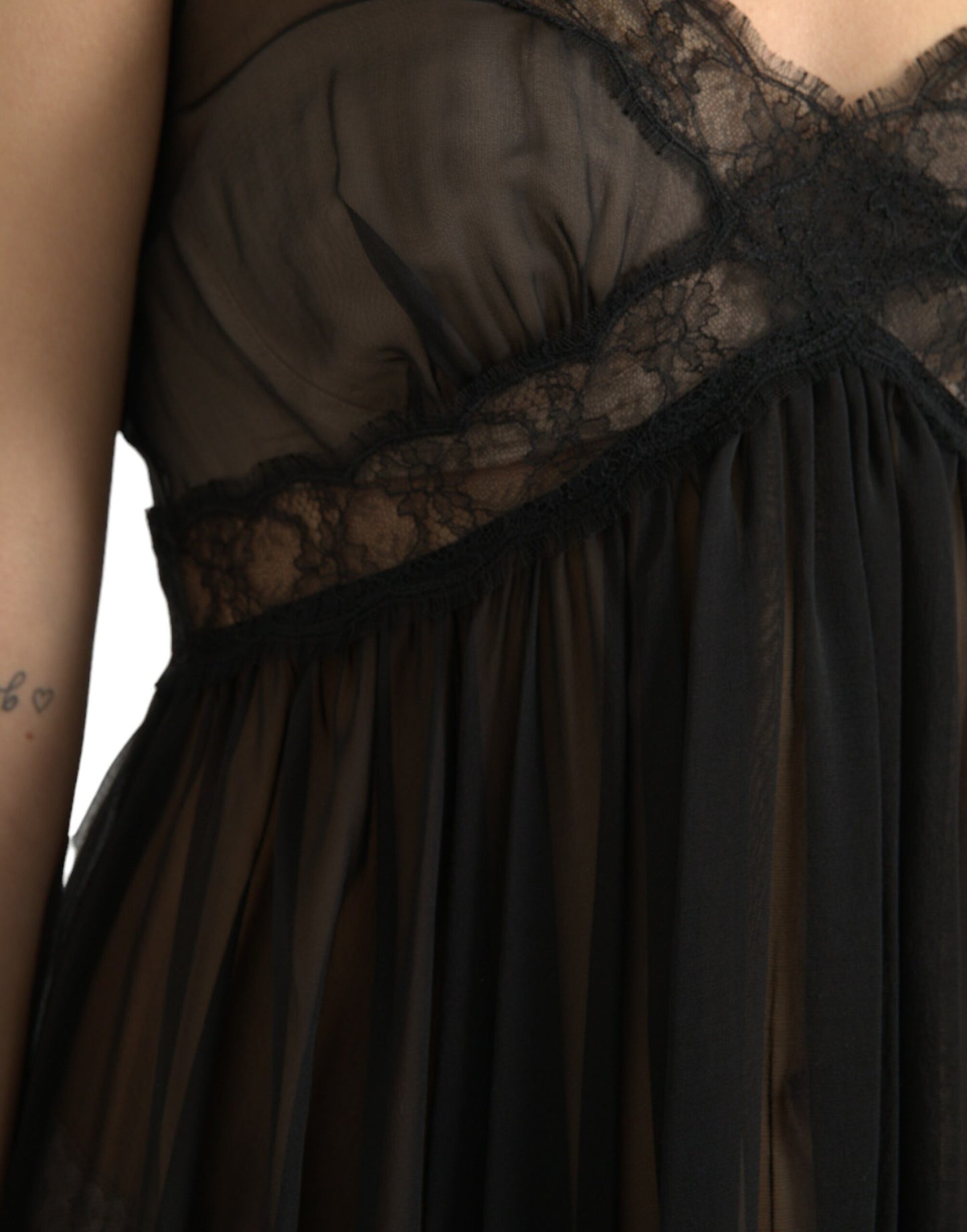 Mini-robe en mousseline de soie plissée noire Dolce & Gabbana