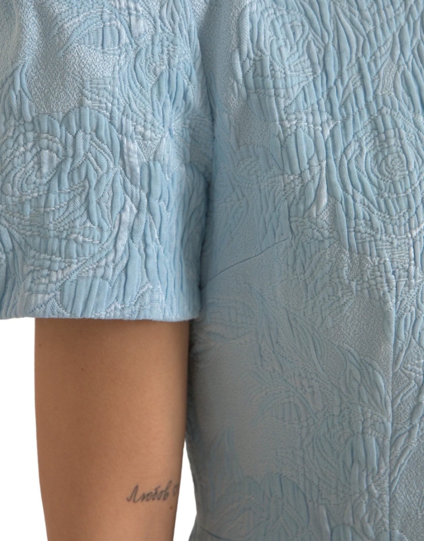 Mini-robe à manches bouffantes en jacquard floral bleu clair Dolce & Gabbana